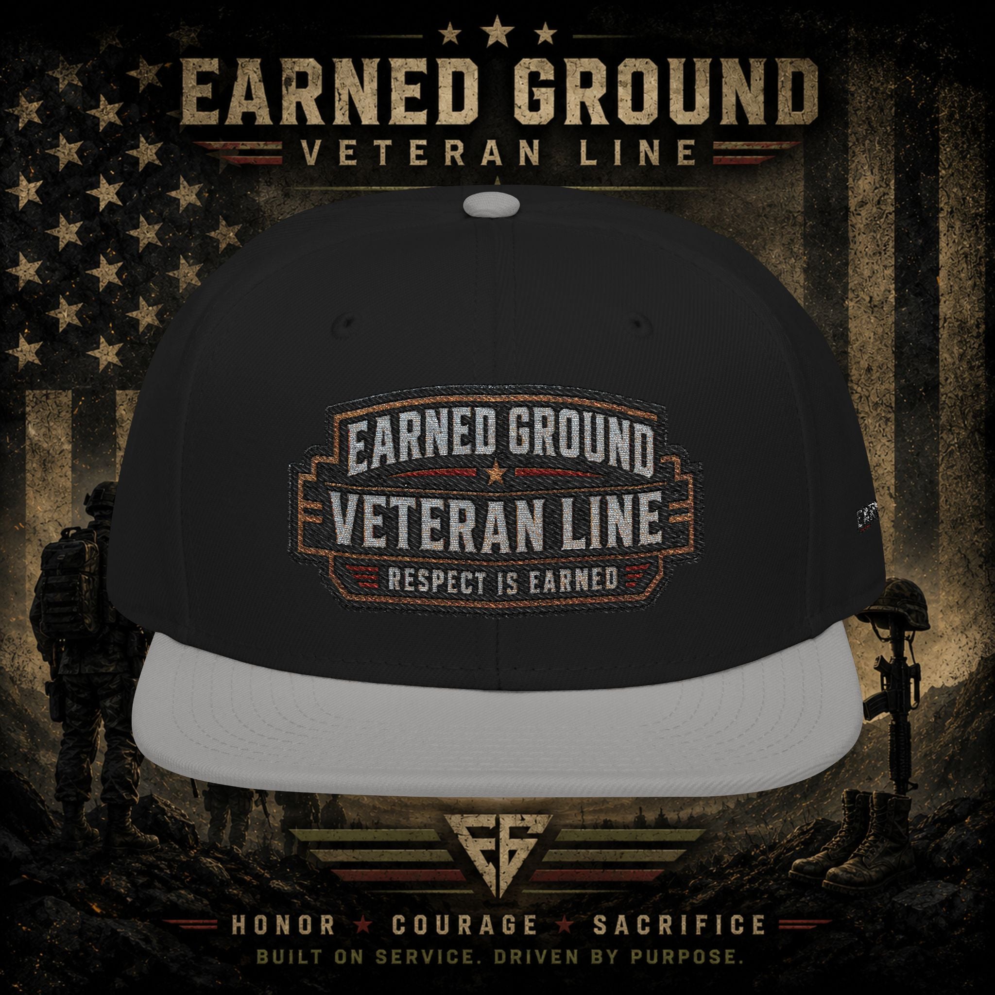 Earned Ground Veteran Line  Embroidered Snapback Hat