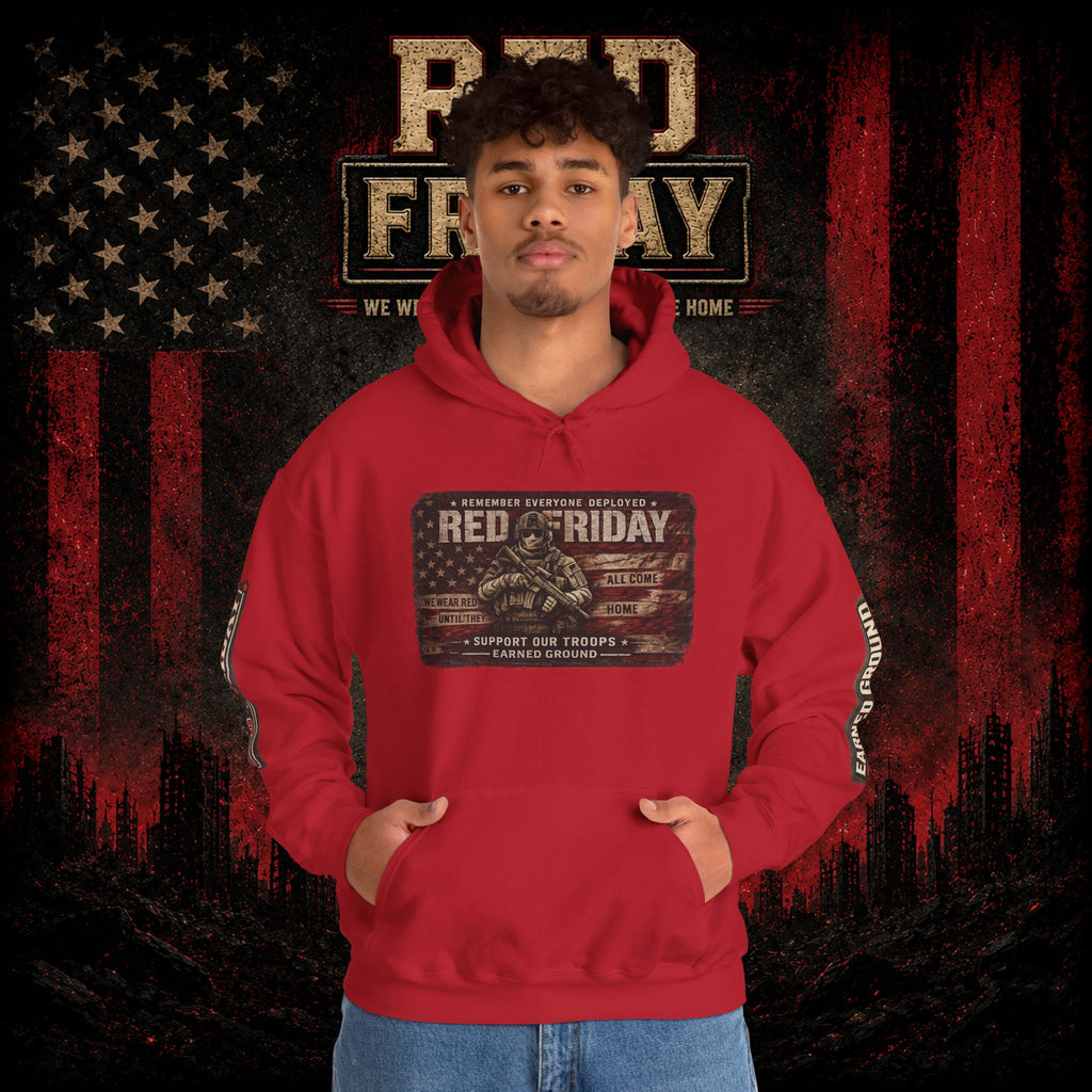 Red Friday Hoodie — " WE WEAR READ UNITL THE ALL COME HOME" Veterans American Flag Pullover
