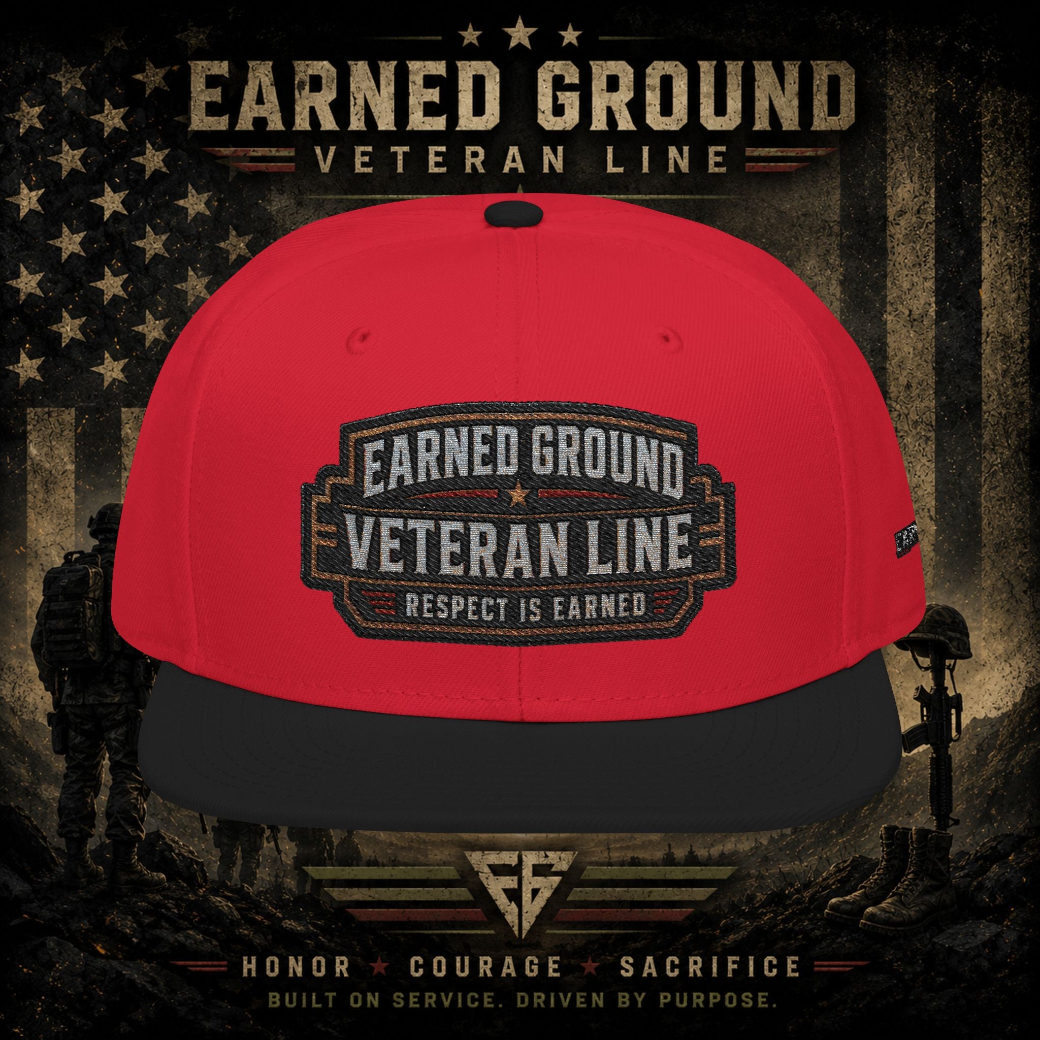 Earned Ground Veteran Line  Embroidered Snapback Hat
