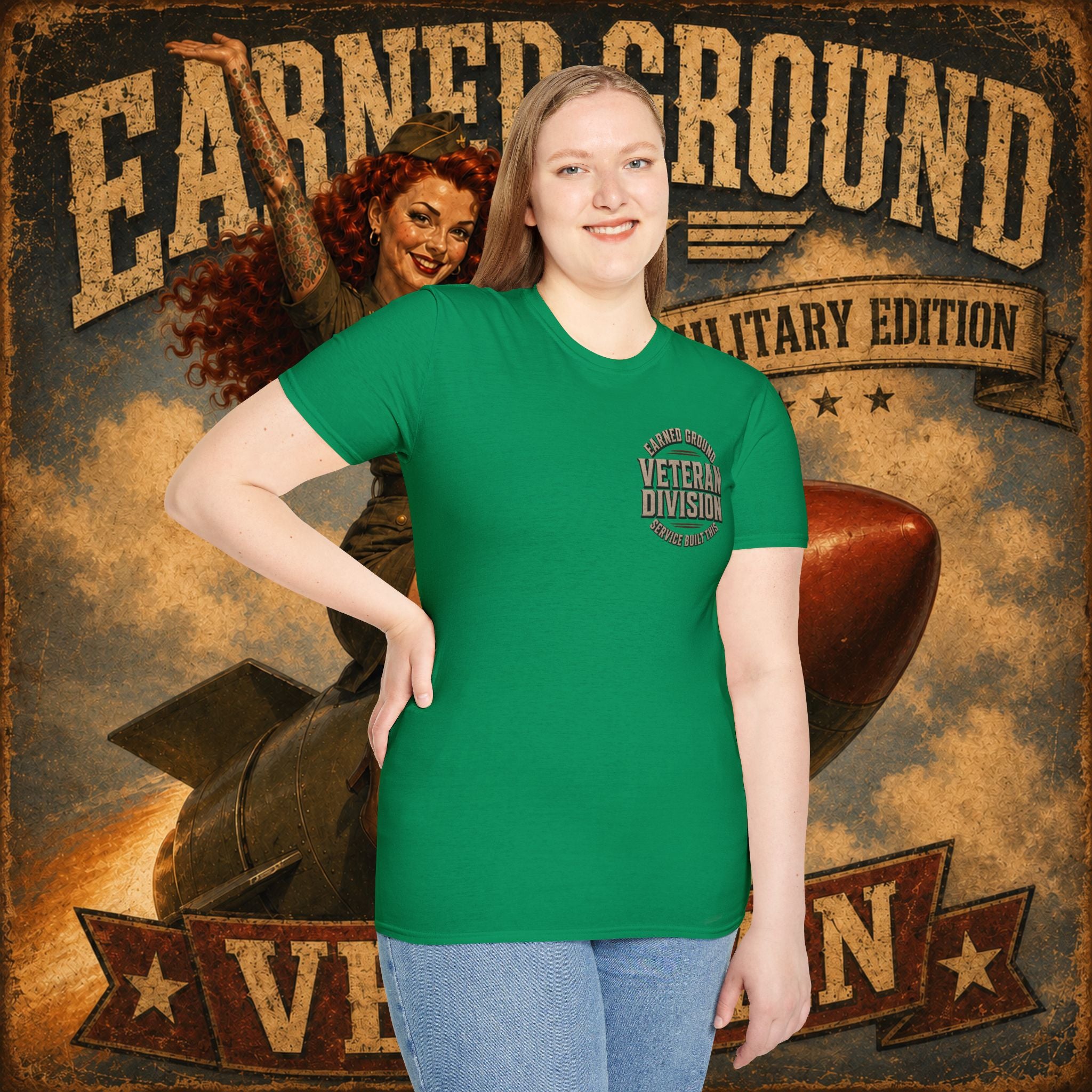 Earned Ground Veteran Division T‑Shirt —"LILY PINUP" VINTAGE SERVICE DIVISON