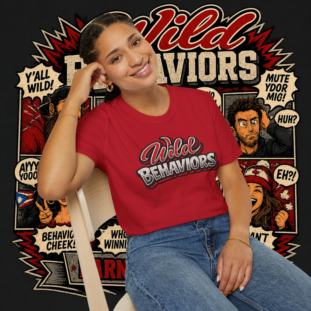 Earned Ground "Wild Behaviors" T-Shirt — Retro Red & White Graphic Tee
