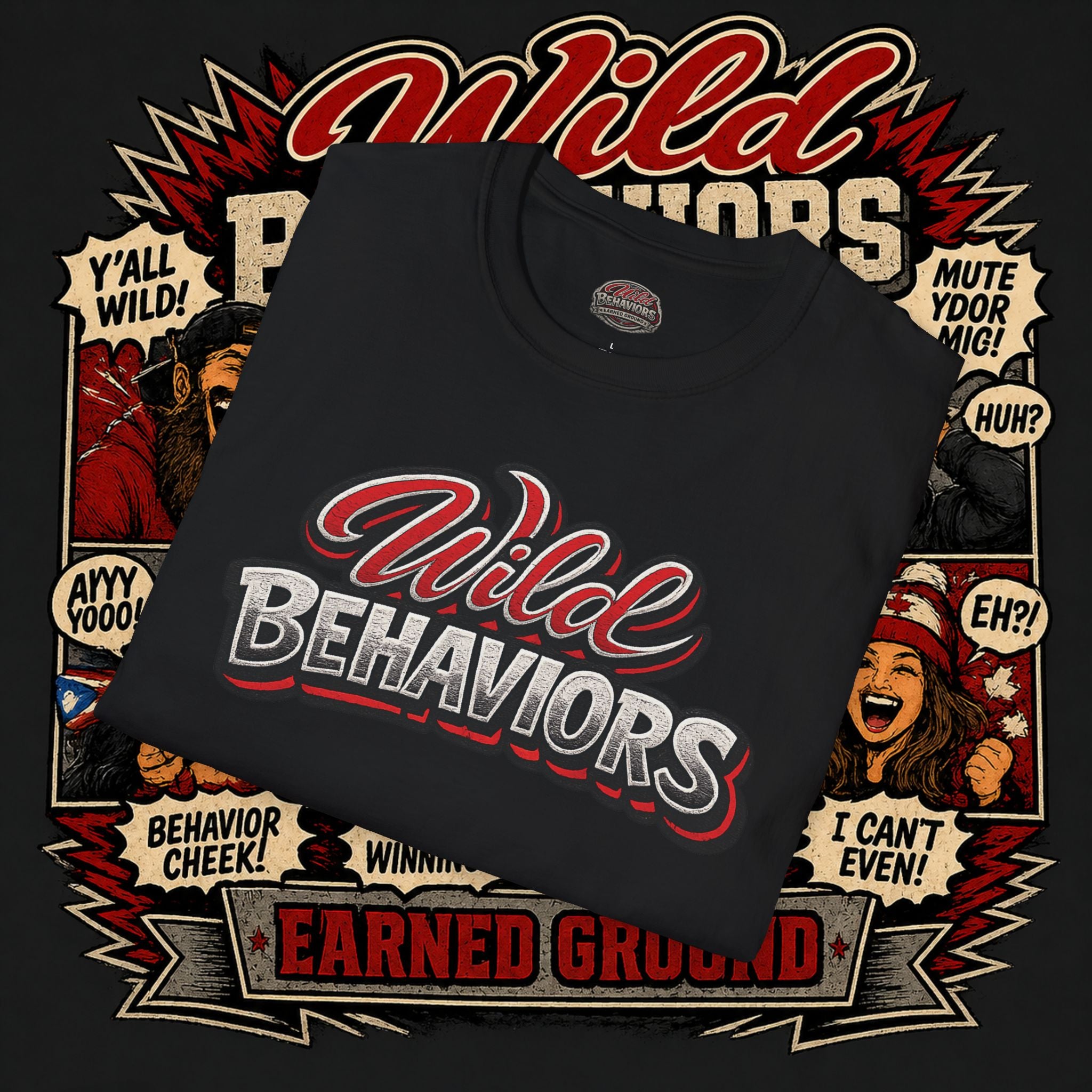 Earned Ground "Wild Behaviors" T-Shirt — Retro Red & White Graphic Tee