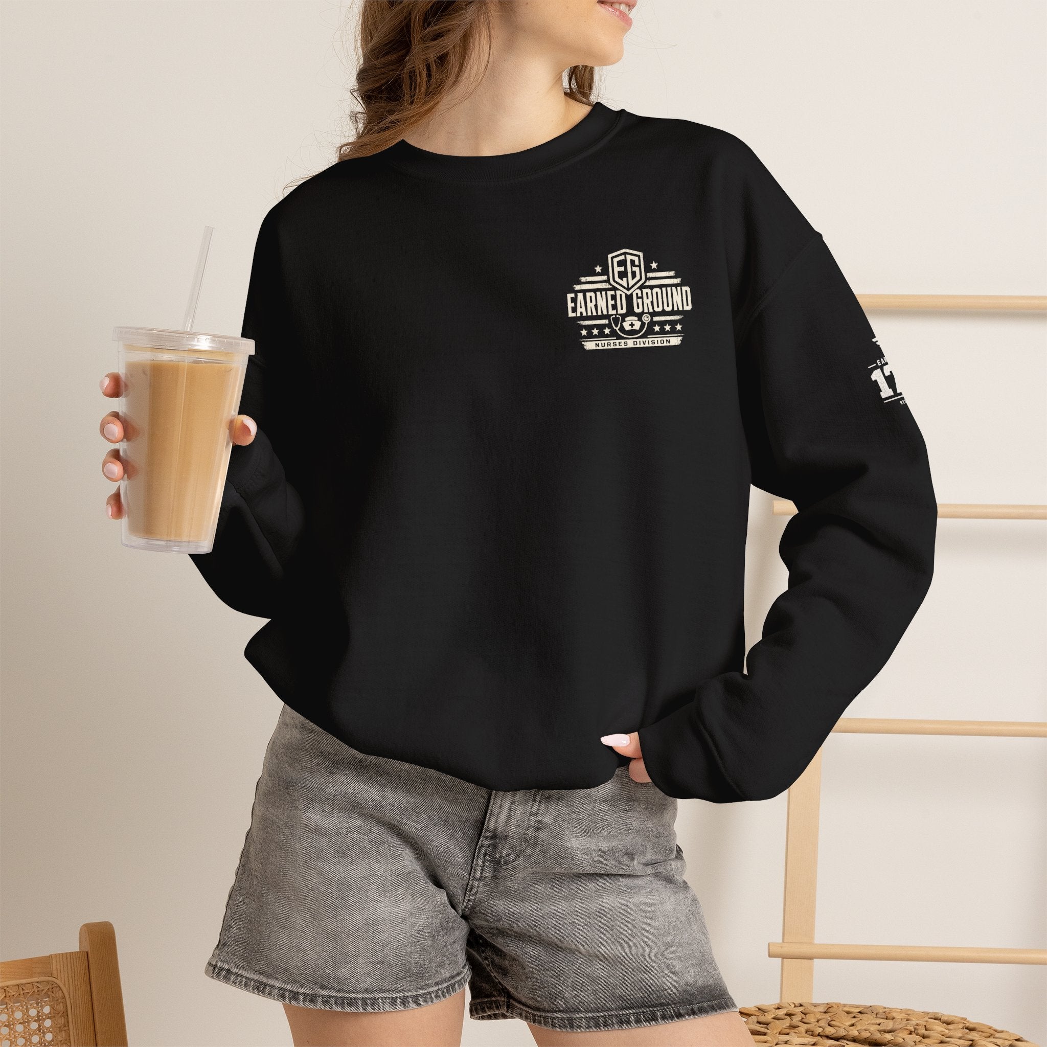 EARNED GROUND Nurses Division Crewneck Sweatshirt – Nurses Caduceus Badge Design
