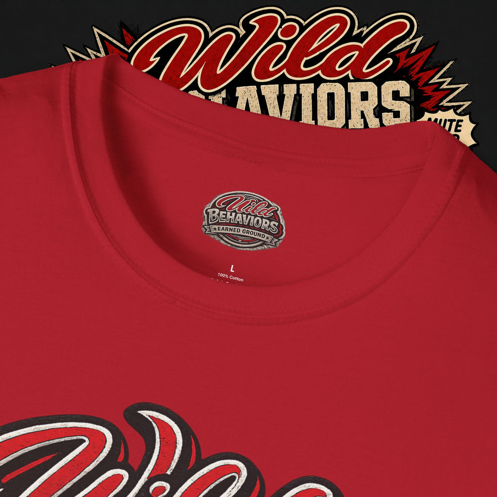 Earned Ground "Wild Behaviors" T-Shirt — Retro Red & White Graphic Tee
