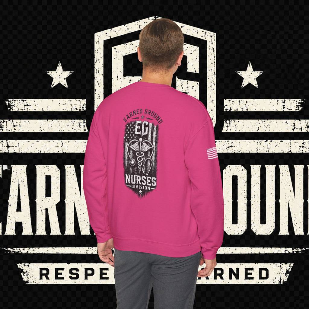 EARNED GROUND Nurses Division Crewneck Sweatshirt – Nurses Caduceus Badge Design