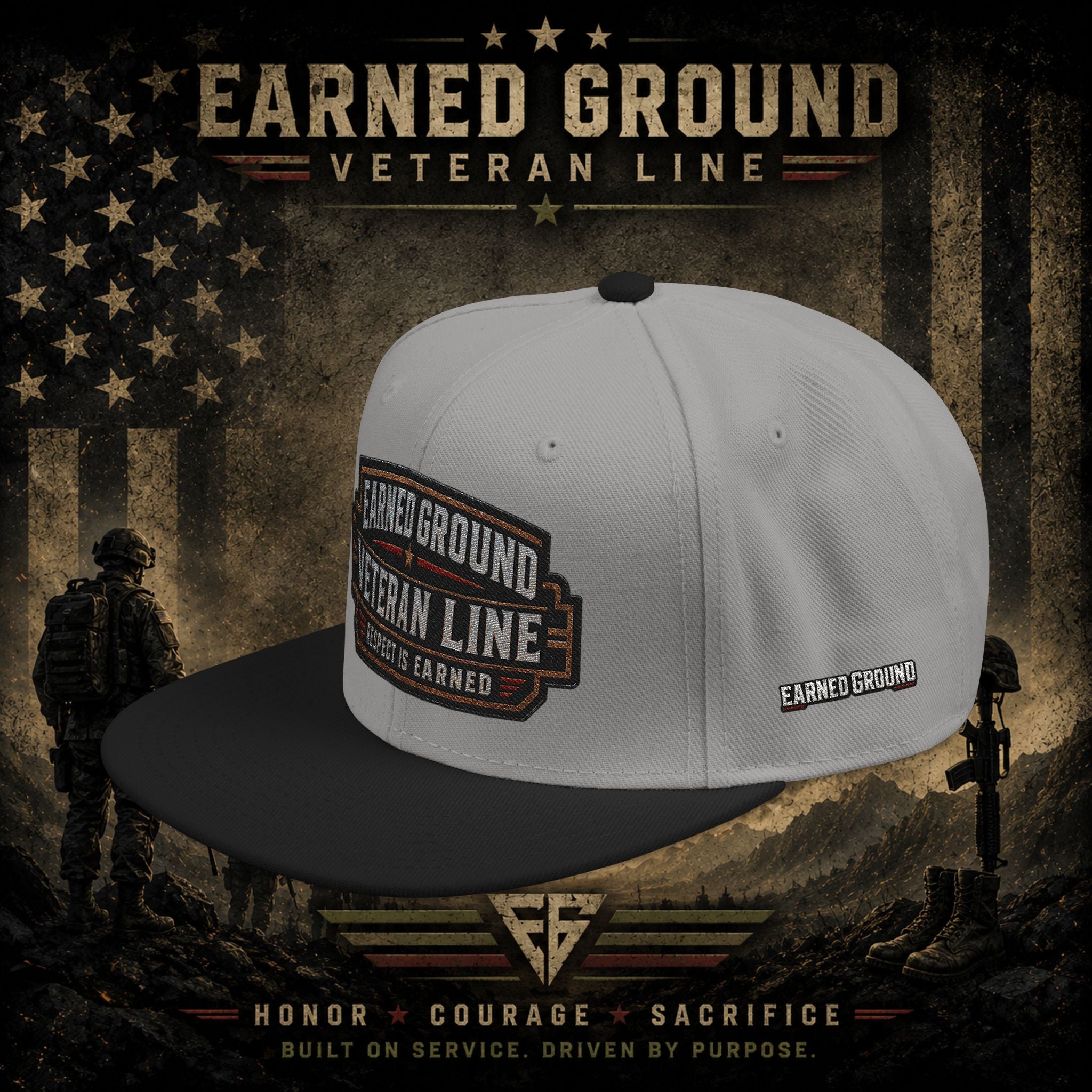 Earned Ground Veteran Line  Embroidered Snapback Hat