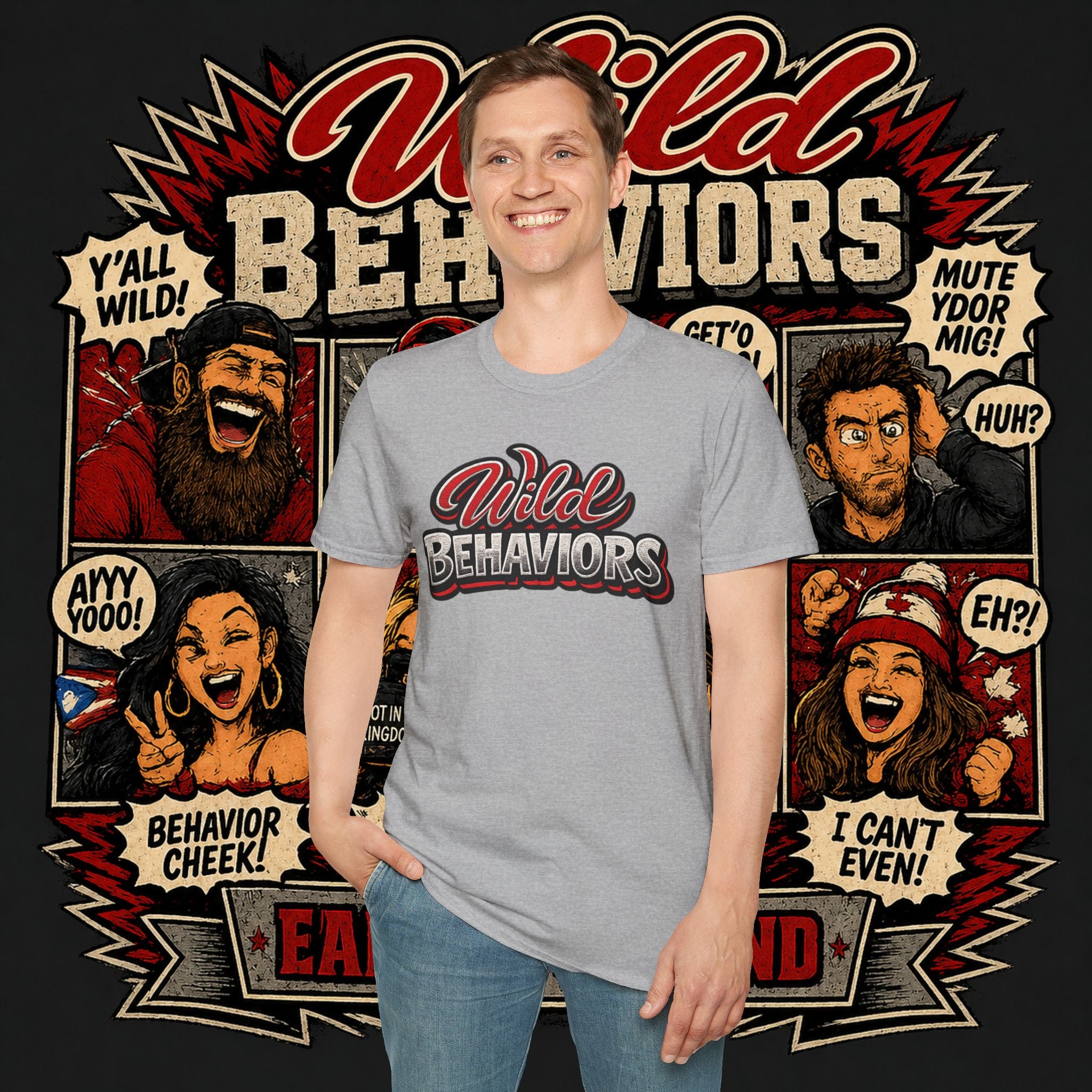 Earned Ground "Wild Behaviors" T-Shirt — Retro Red & White Graphic Tee