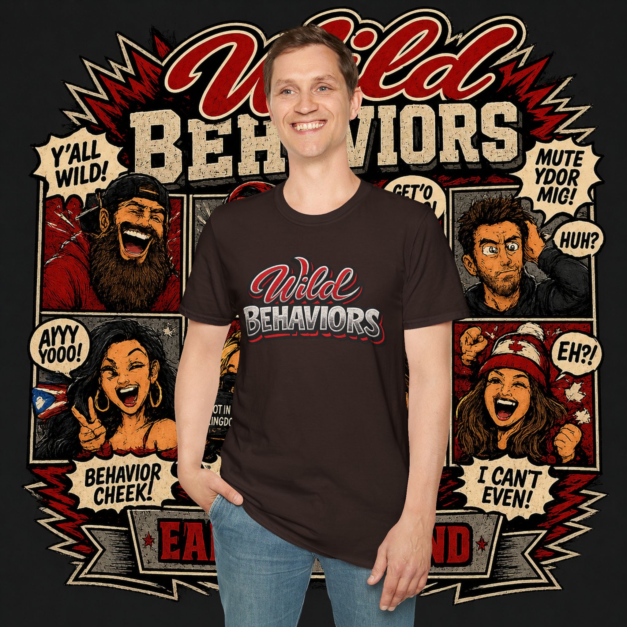 Earned Ground "Wild Behaviors" T-Shirt — Retro Red & White Graphic Tee