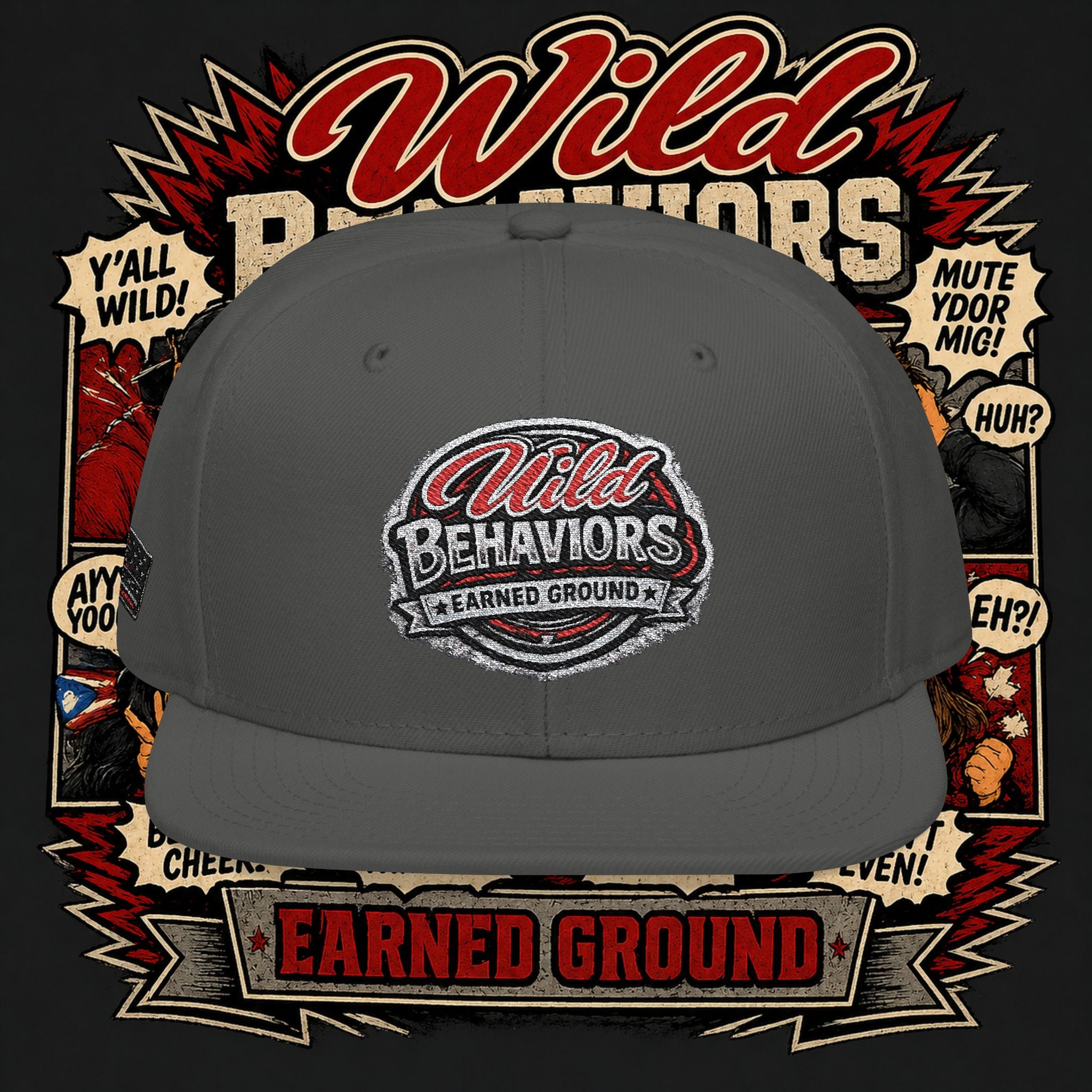 Earned Ground Cap Snapback Hat — 'Wild Behaviors' Embroidered Earned Ground Cap