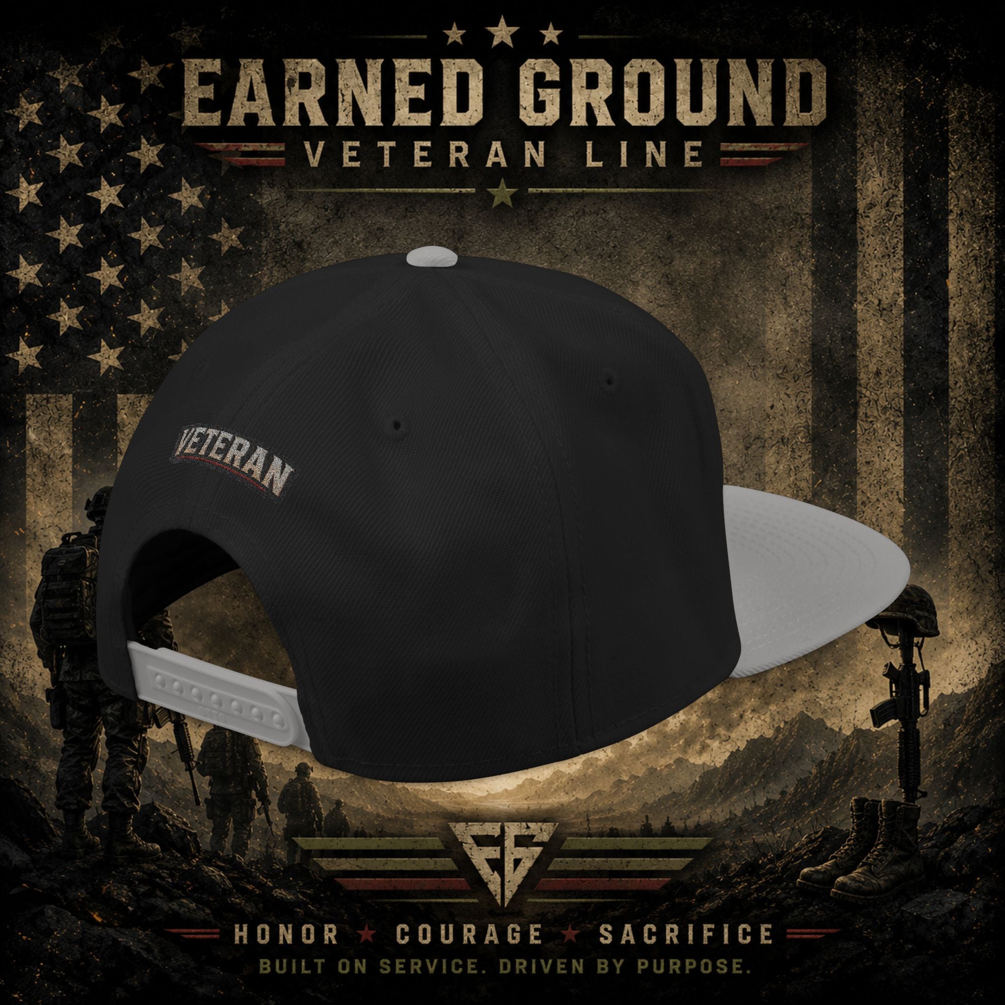 Earned Ground Veteran Line  Embroidered Snapback Hat