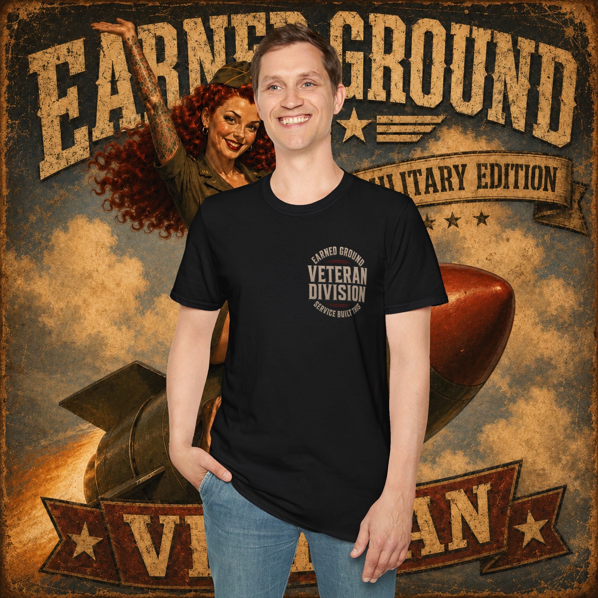 Earned Ground Veteran Division T‑Shirt —"LILY PINUP" VINTAGE SERVICE DIVISON