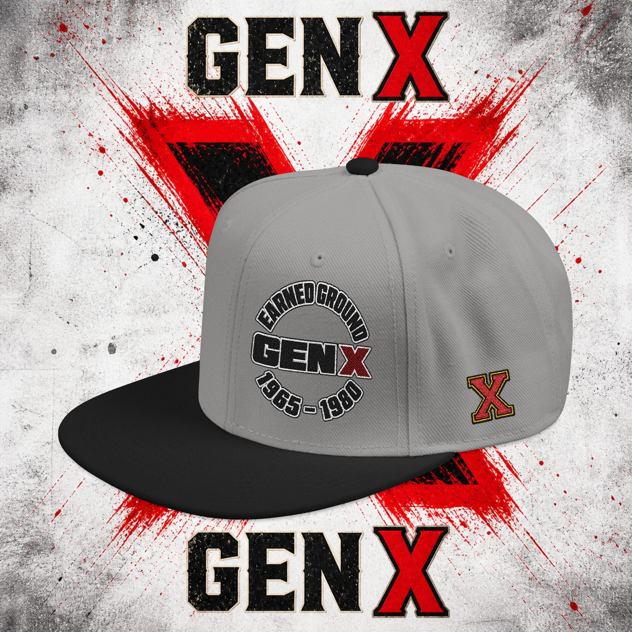 Gen X Embroidered Flat Bill Ball Cap — Gen X Proud 1965–1980