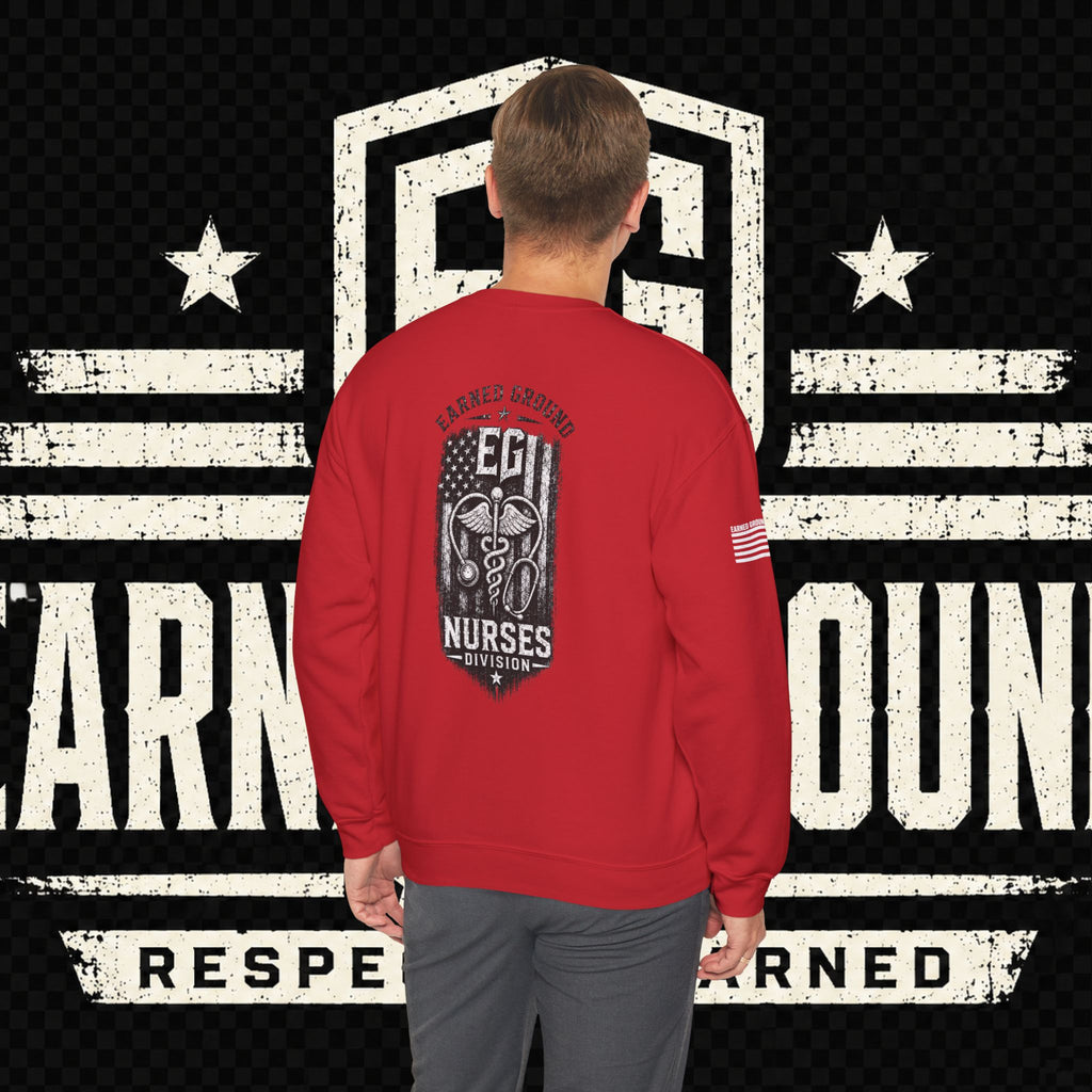 EARNED GROUND Nurses Division Crewneck Sweatshirt – Nurses Caduceus Badge Design