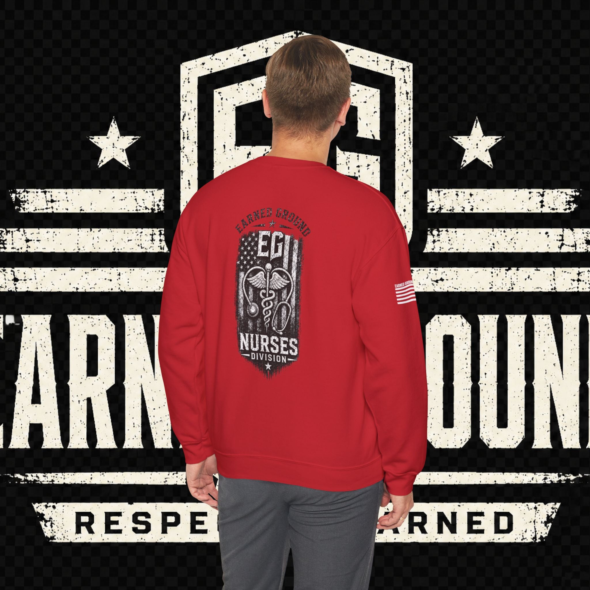 EARNED GROUND Nurses Division Crewneck Sweatshirt – Nurses Caduceus Badge Design