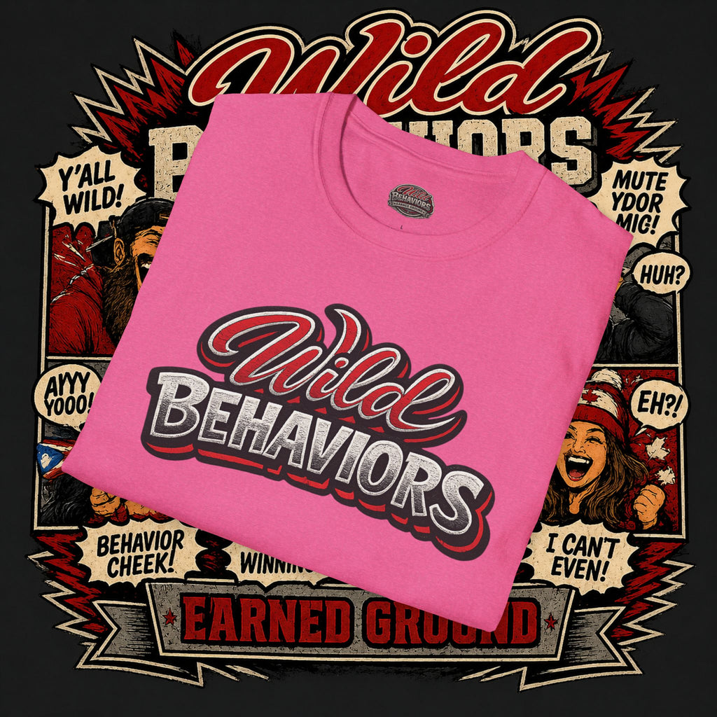 Earned Ground "Wild Behaviors" T-Shirt — Retro Red & White Graphic Tee