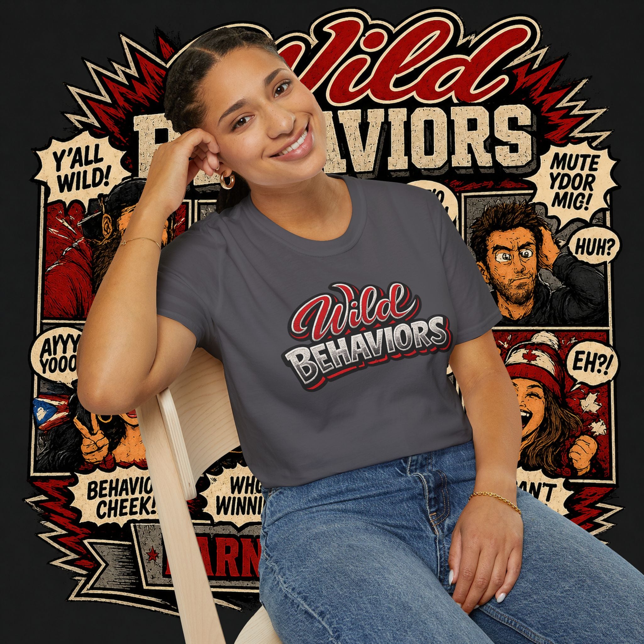 Earned Ground "Wild Behaviors" T-Shirt — Retro Red & White Graphic Tee