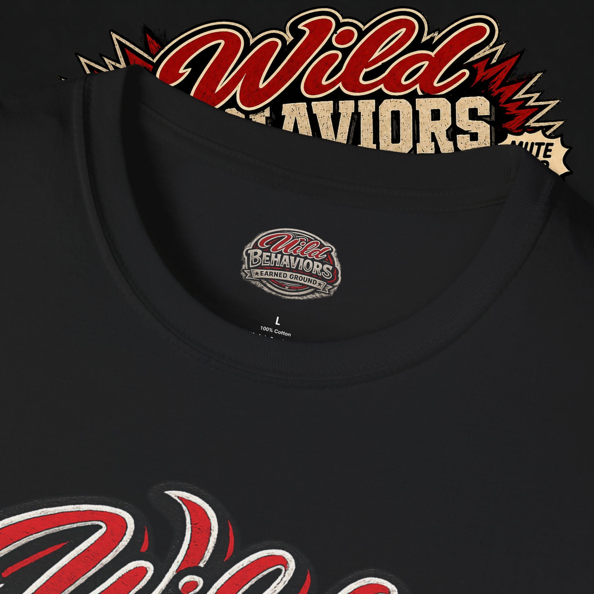 Earned Ground "Wild Behaviors" T-Shirt — Retro Red & White Graphic Tee