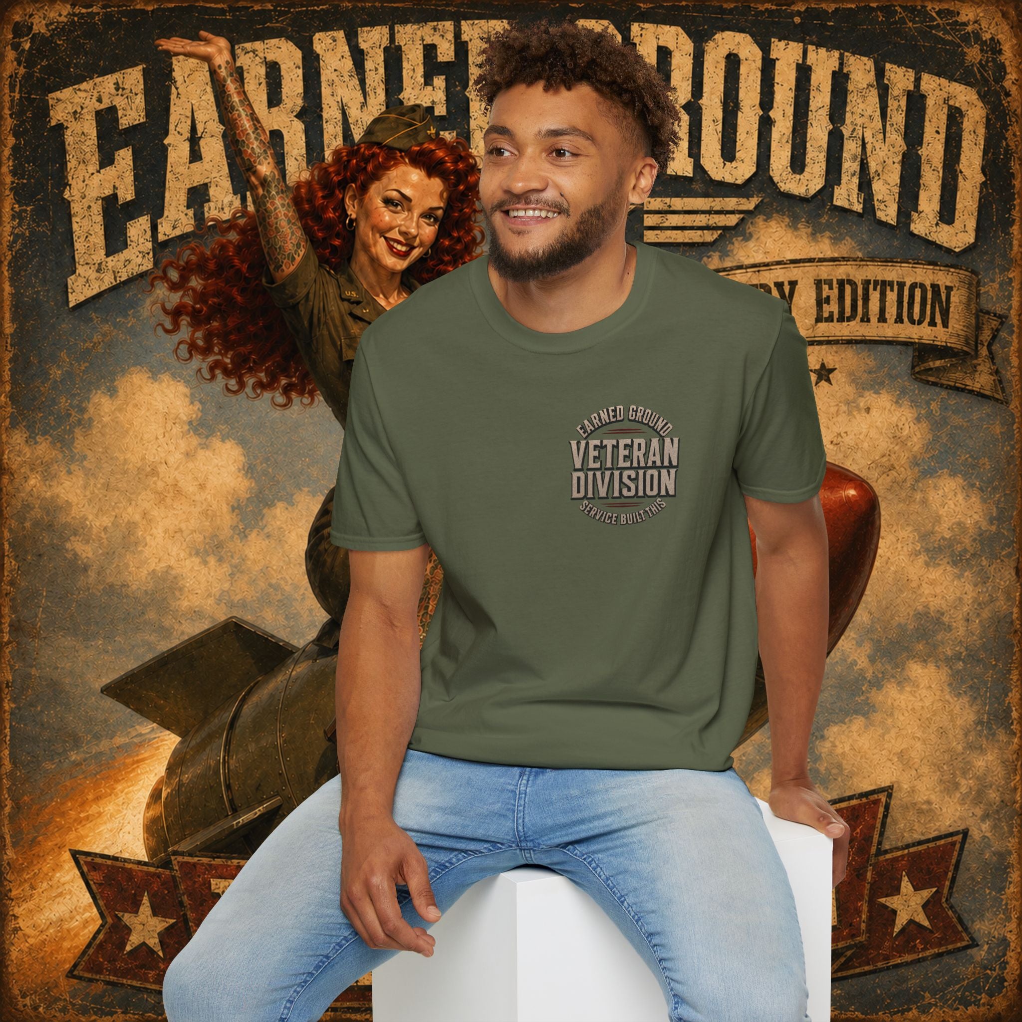 Earned Ground Veteran Division T‑Shirt —"LILY PINUP" VINTAGE SERVICE DIVISON