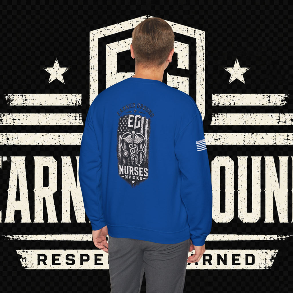 EARNED GROUND Nurses Division Crewneck Sweatshirt – Nurses Caduceus Badge Design