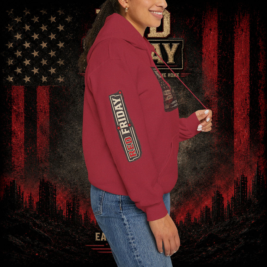 Red Friday Hoodie — " WE WEAR READ UNITL THE ALL COME HOME" Veterans American Flag Pullover