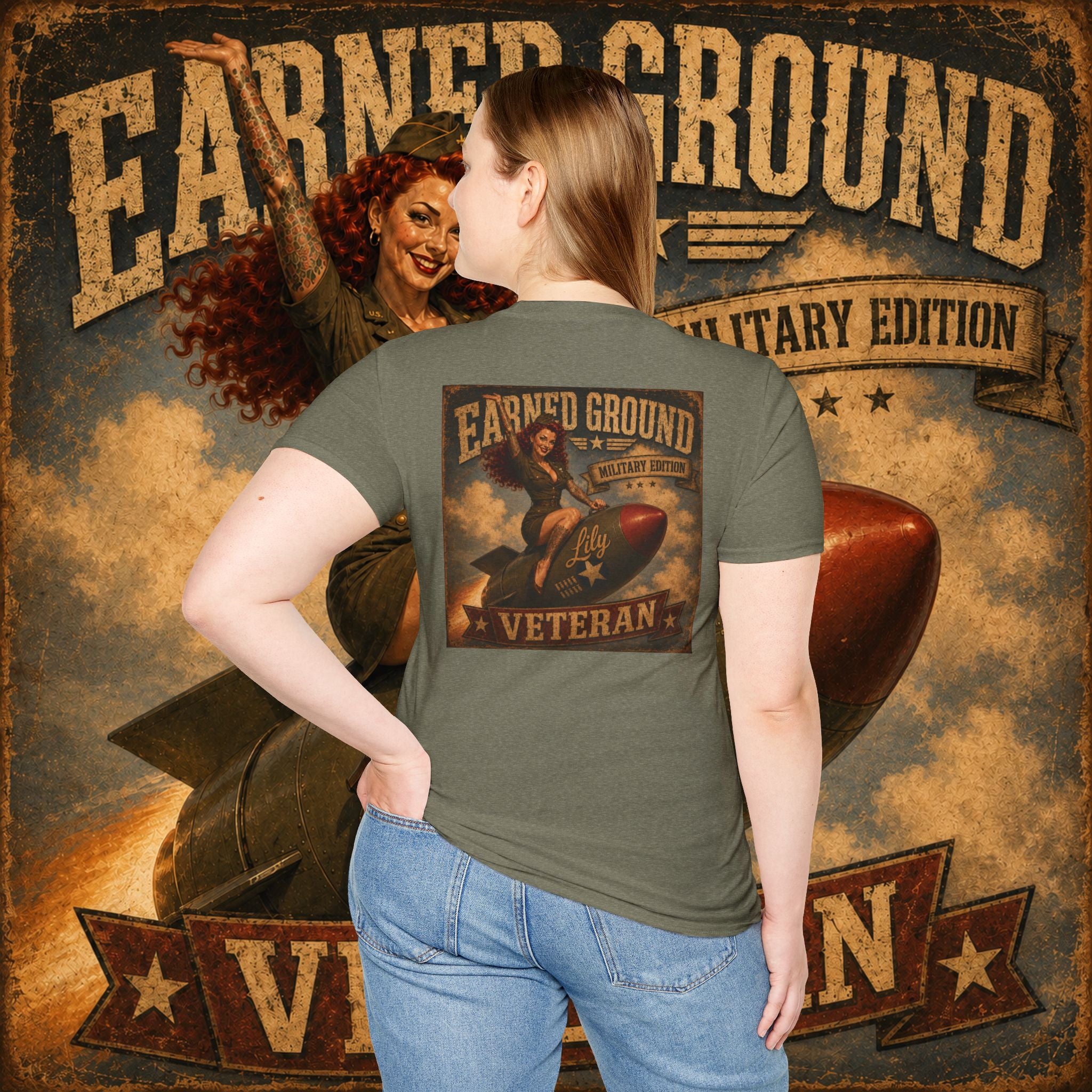 Earned Ground Veteran Division T‑Shirt —"LILY PINUP" VINTAGE SERVICE DIVISON