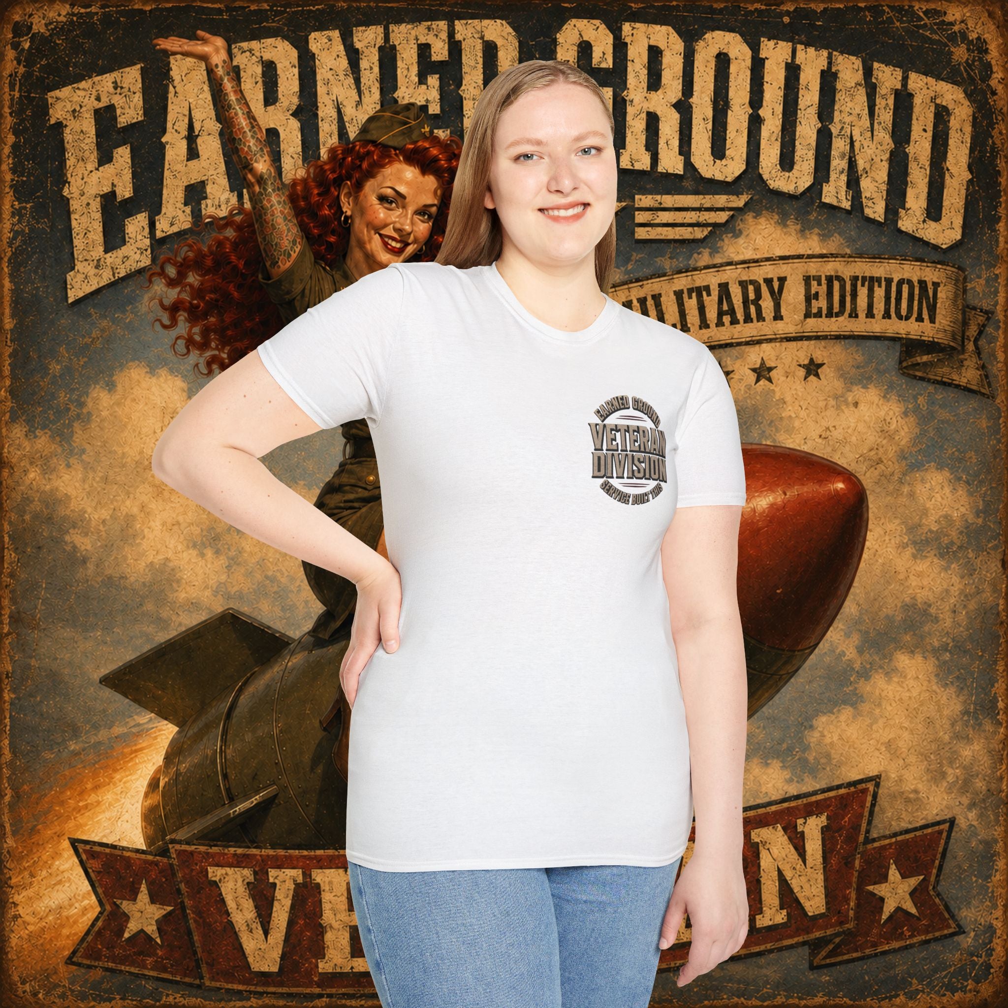 Earned Ground Veteran Division T‑Shirt —"LILY PINUP" VINTAGE SERVICE DIVISON
