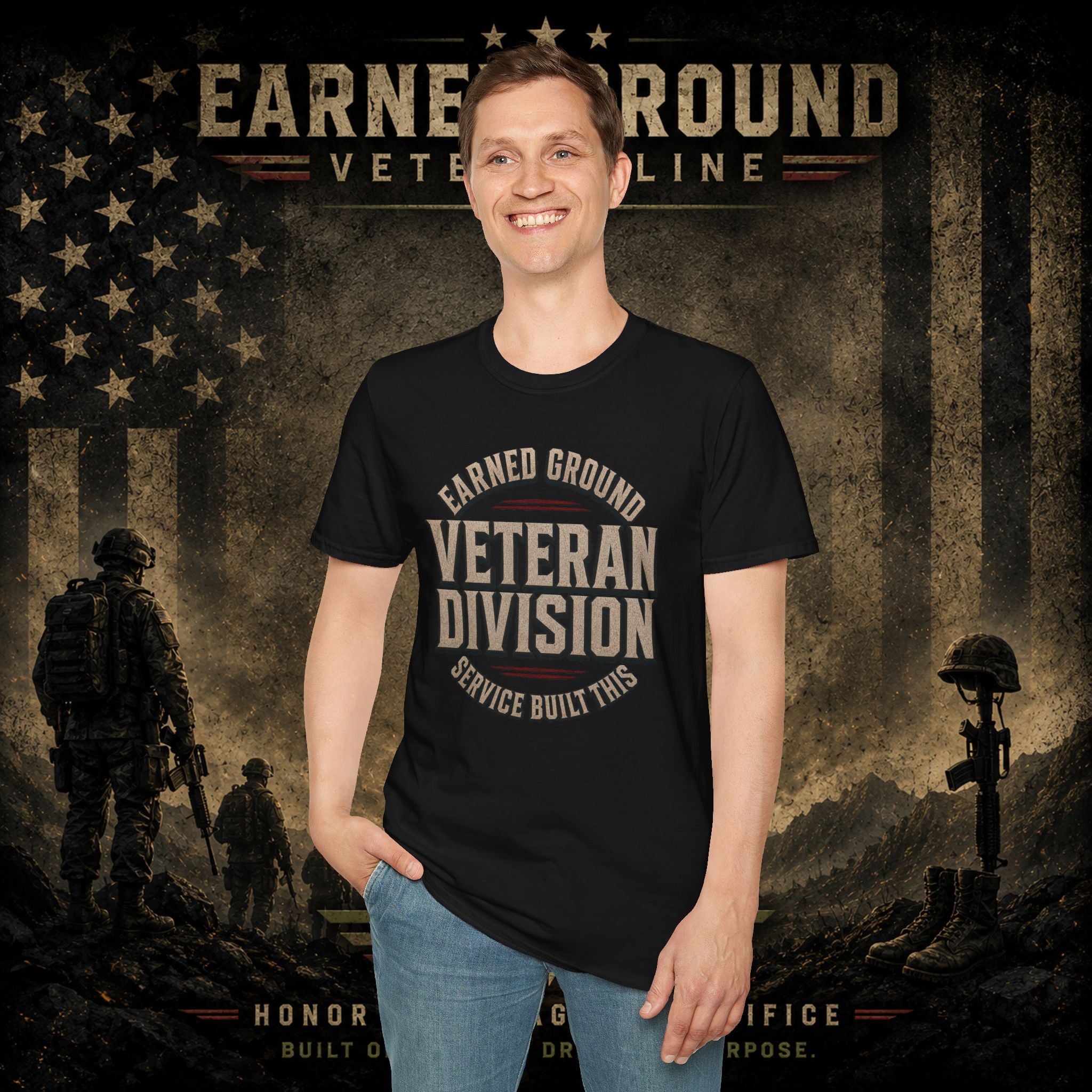 Earned Ground Veteran Division 'Service Built This'— Military Tribute Tee