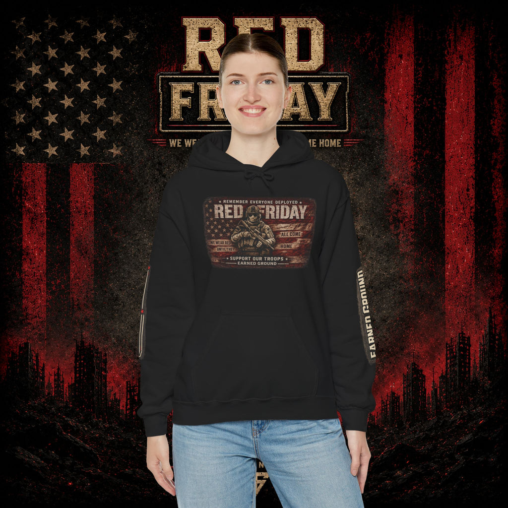 Red Friday Hoodie — " WE WEAR READ UNITL THE ALL COME HOME" Veterans American Flag Pullover
