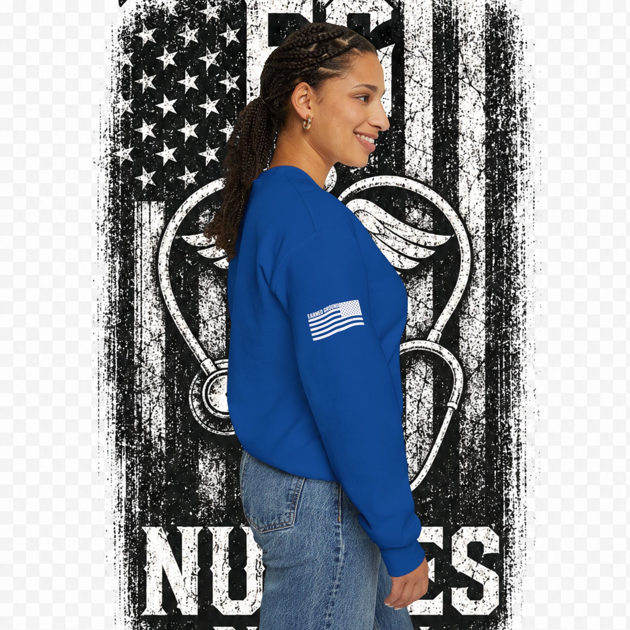 EARNED GROUND Nurses Division Crewneck Sweatshirt – Nurses Caduceus Badge Design
