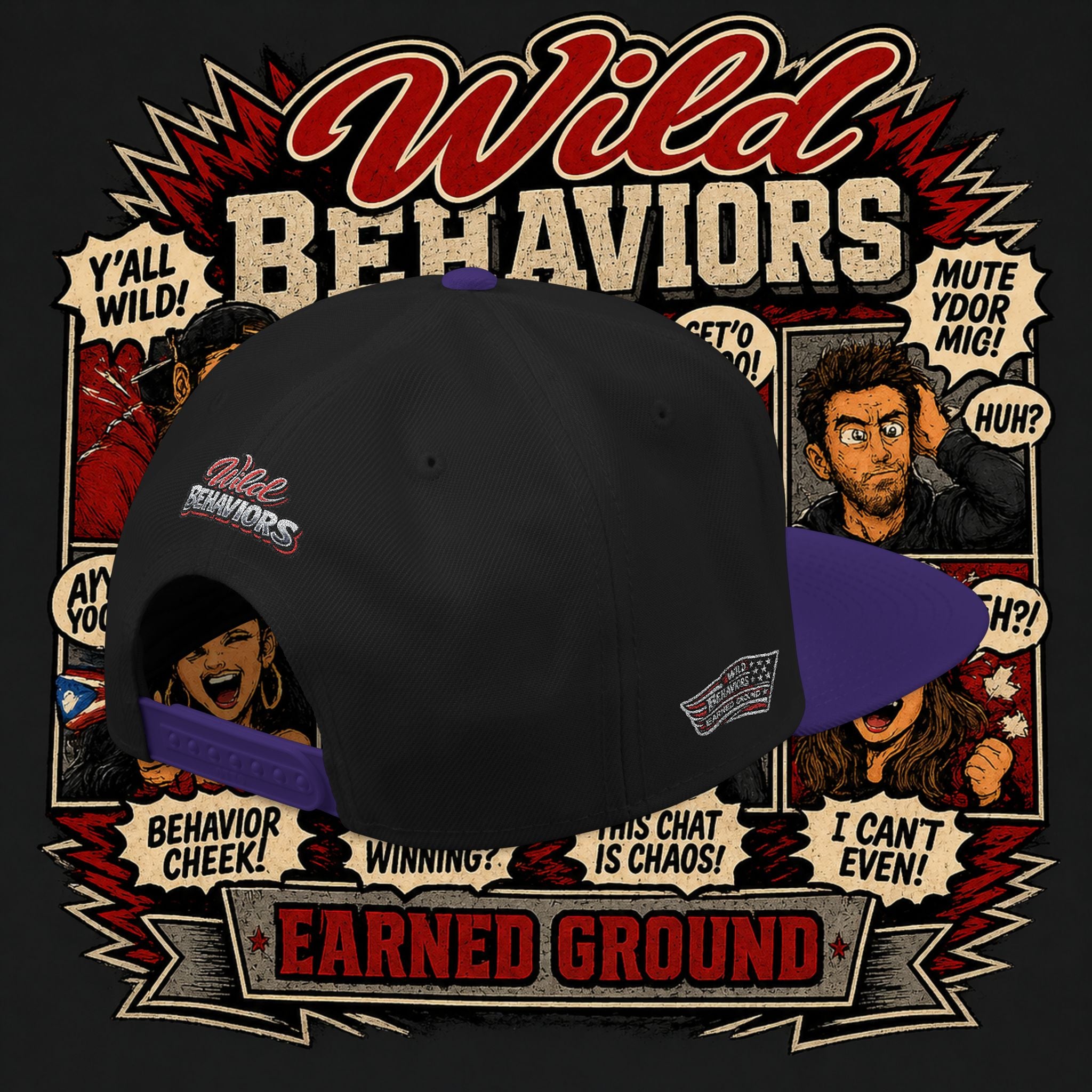 Earned Ground Cap Snapback Hat — 'Wild Behaviors' Embroidered Earned Ground Cap