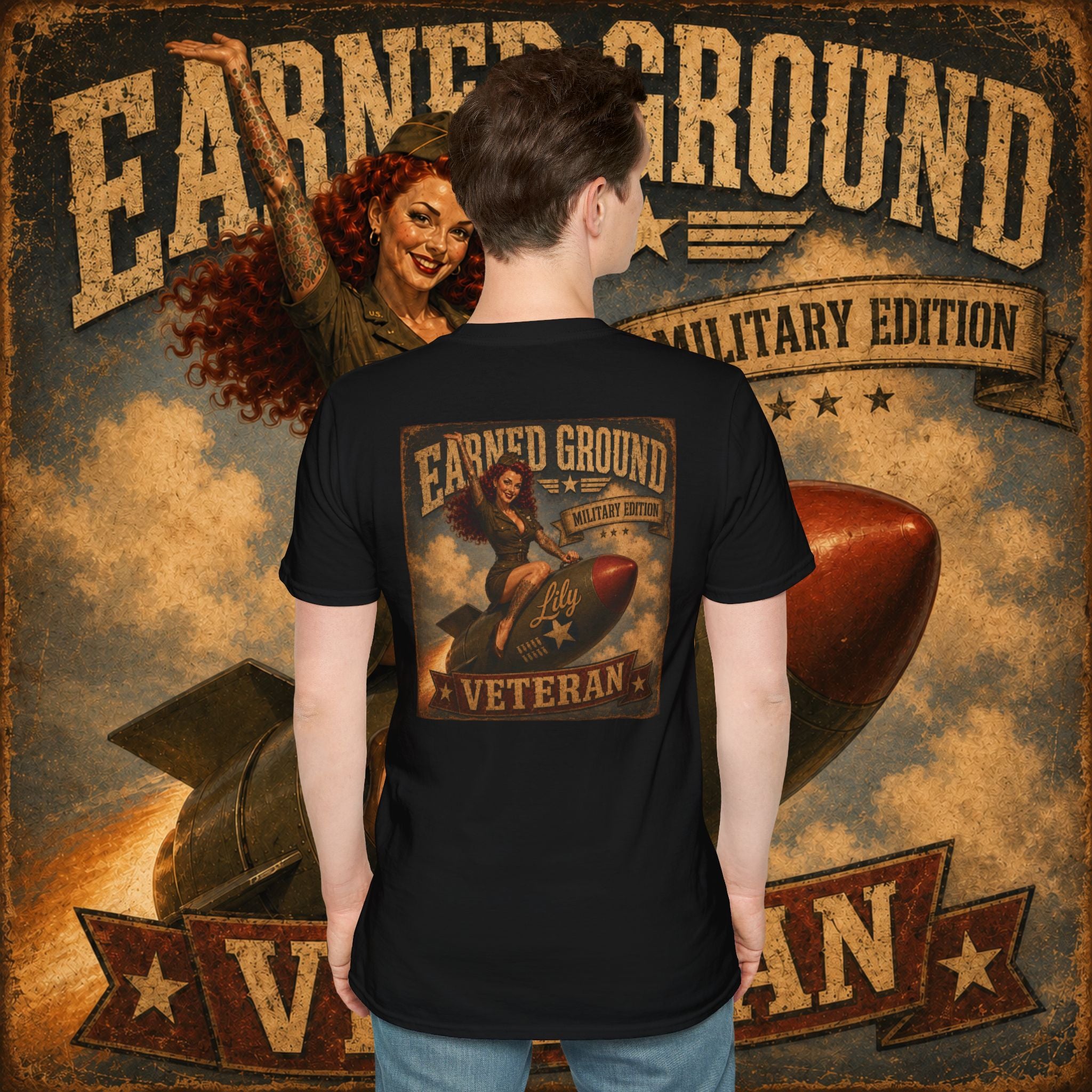 Earned Ground Veteran Division T‑Shirt —"LILY PINUP" VINTAGE SERVICE DIVISON