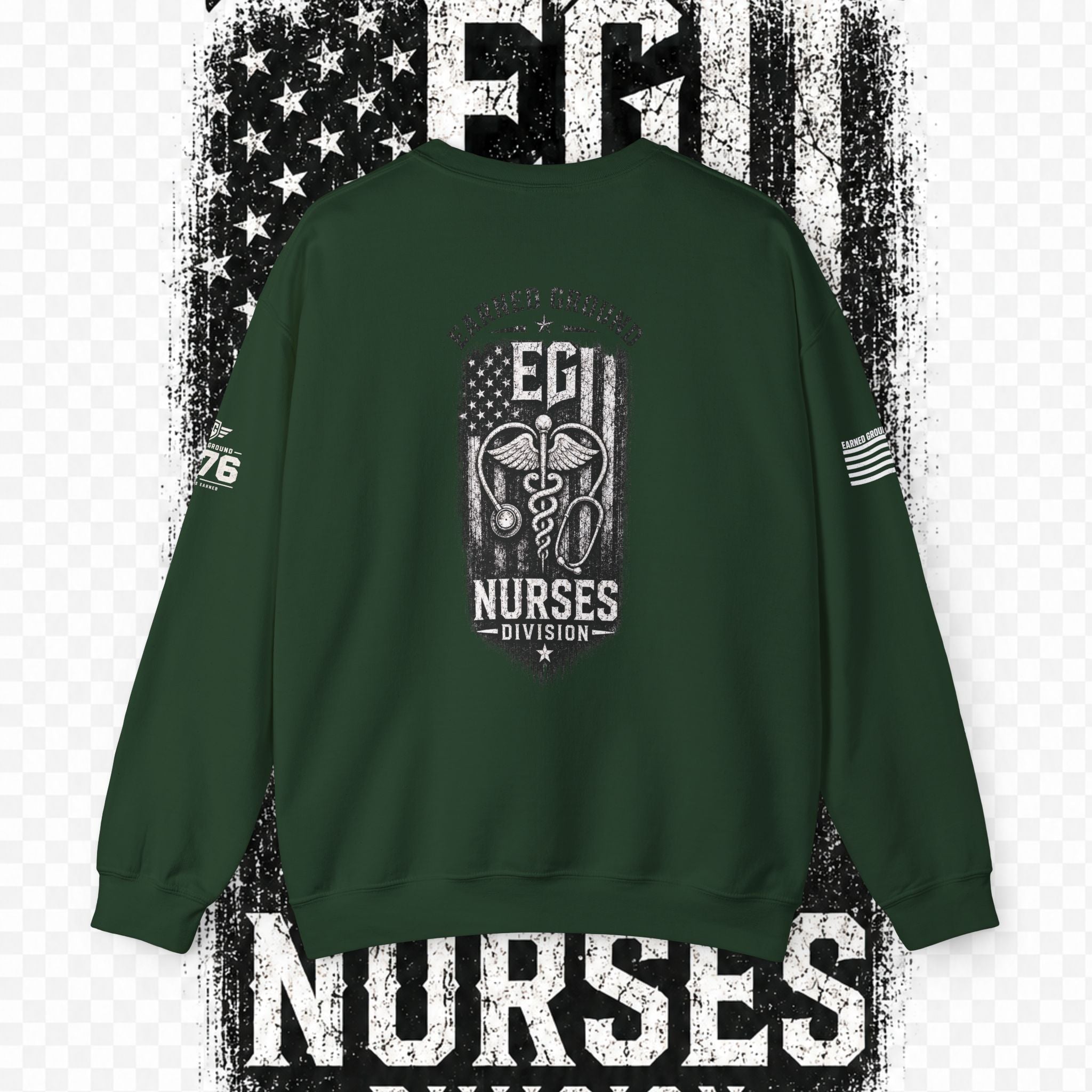 EARNED GROUND Nurses Division Crewneck Sweatshirt – Nurses Caduceus Badge Design