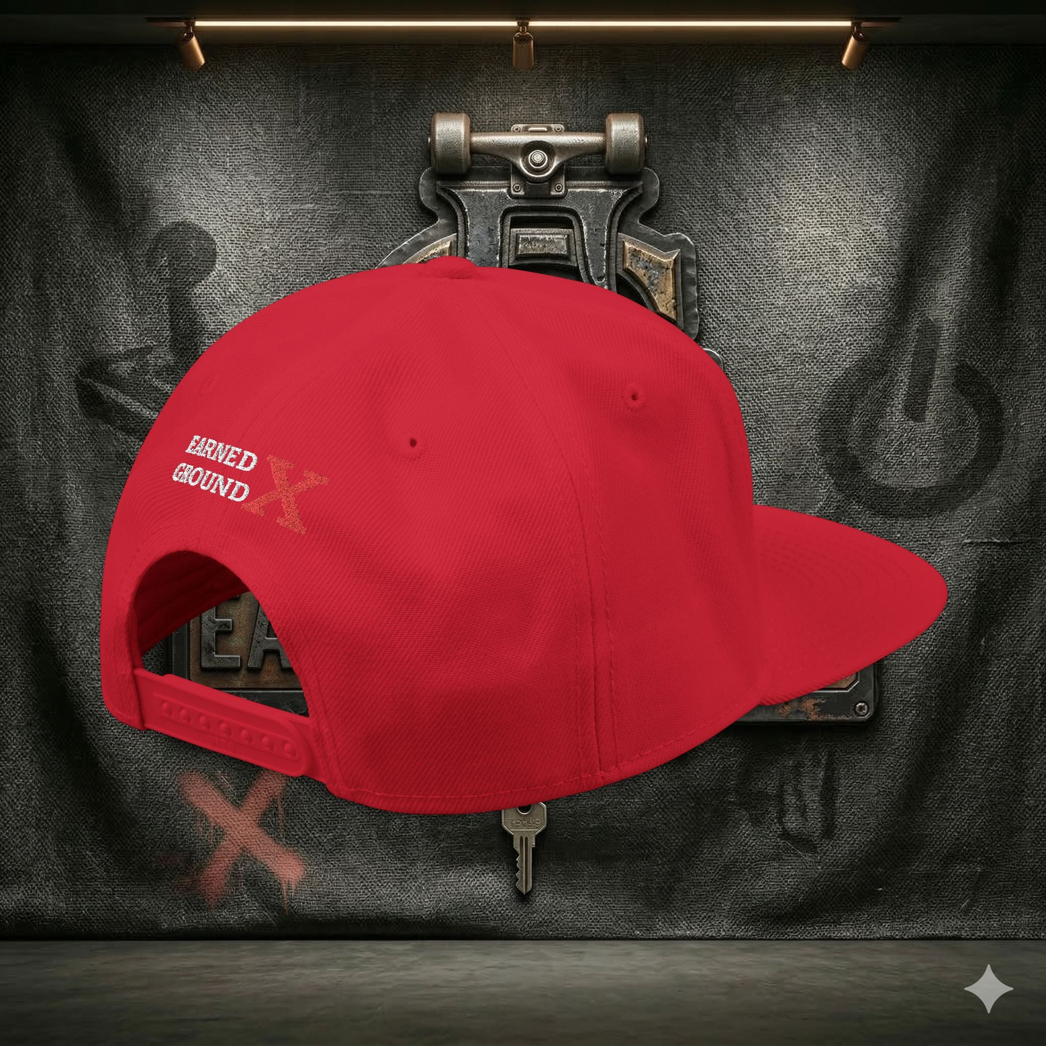 EARNED GROUND GEN 'X' EMBROIDED Snapback Hat — Vintage Red  GEN X Patch Logo Cap
