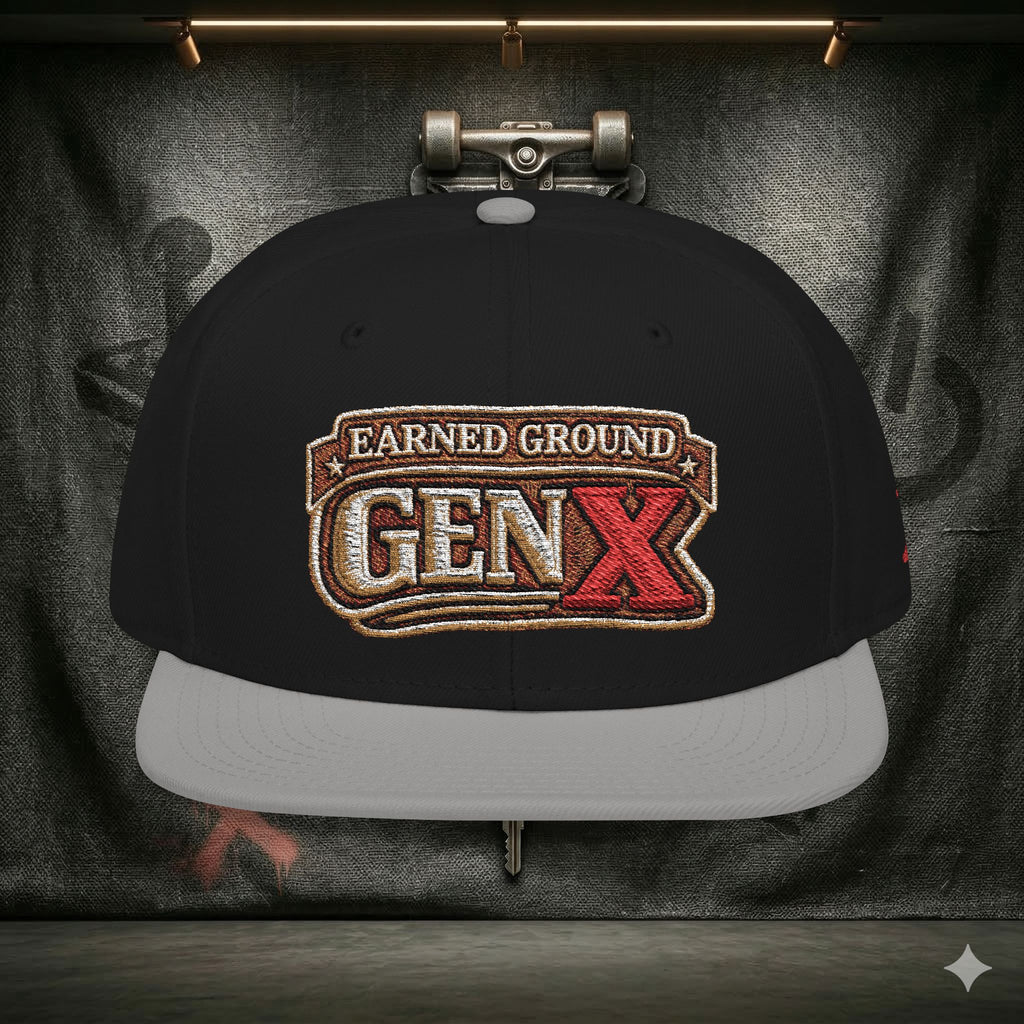 EARNED GROUND GEN 'X' EMBROIDED Snapback Hat — Vintage Red  GEN X Patch Logo Cap