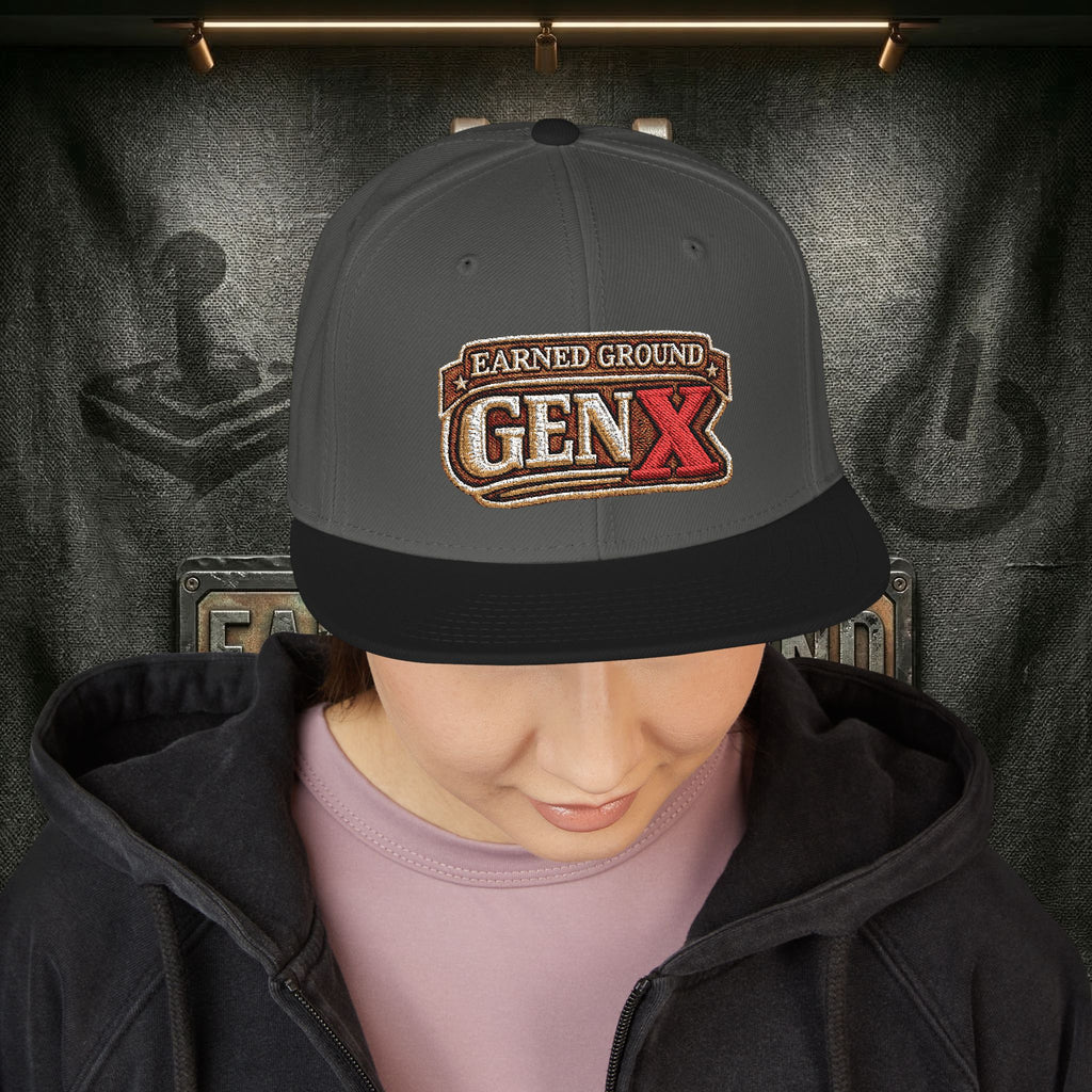 EARNED GROUND GEN 'X' EMBROIDED Snapback Hat — Vintage Red  GEN X Patch Logo Cap