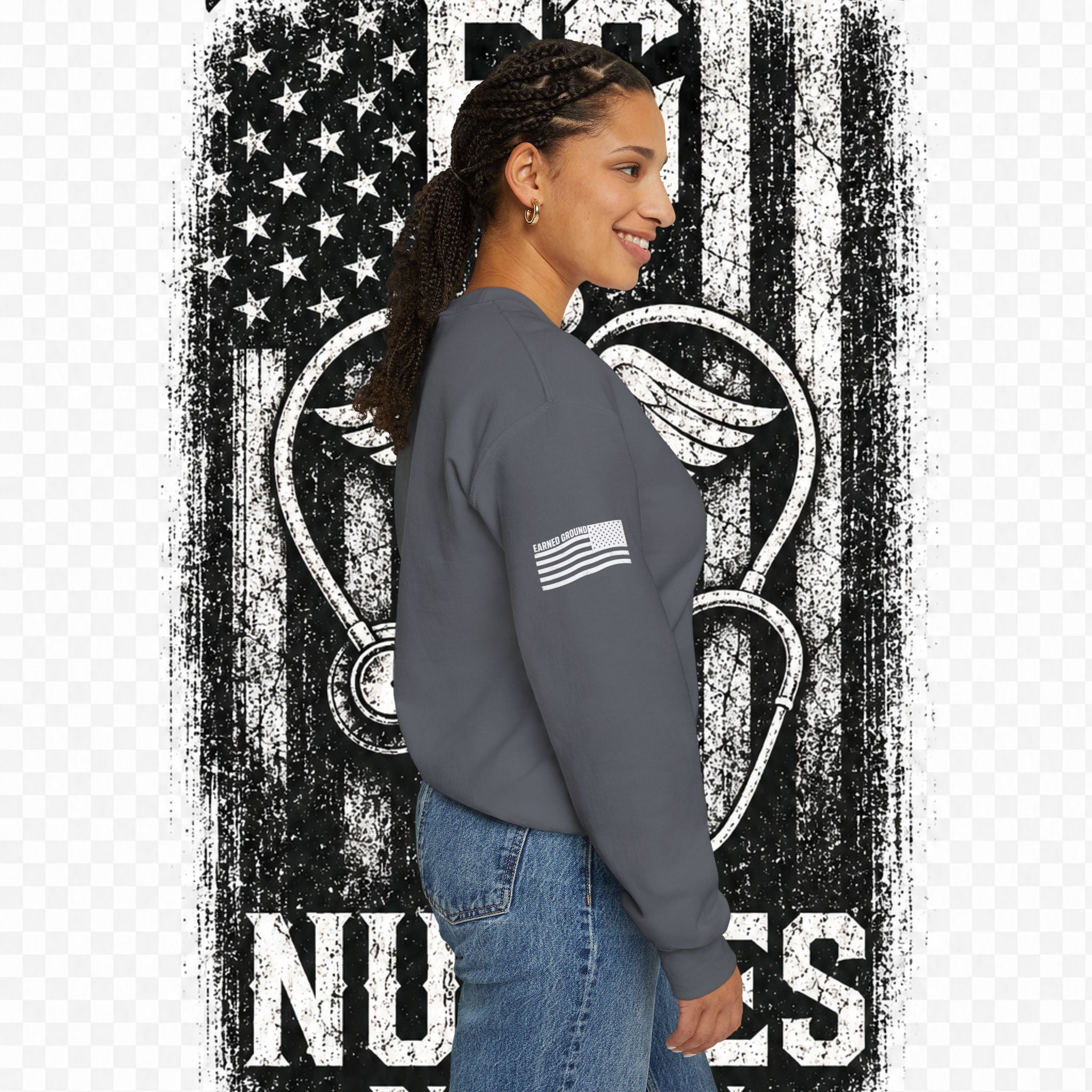 EARNED GROUND Nurses Division Crewneck Sweatshirt – Nurses Caduceus Badge Design