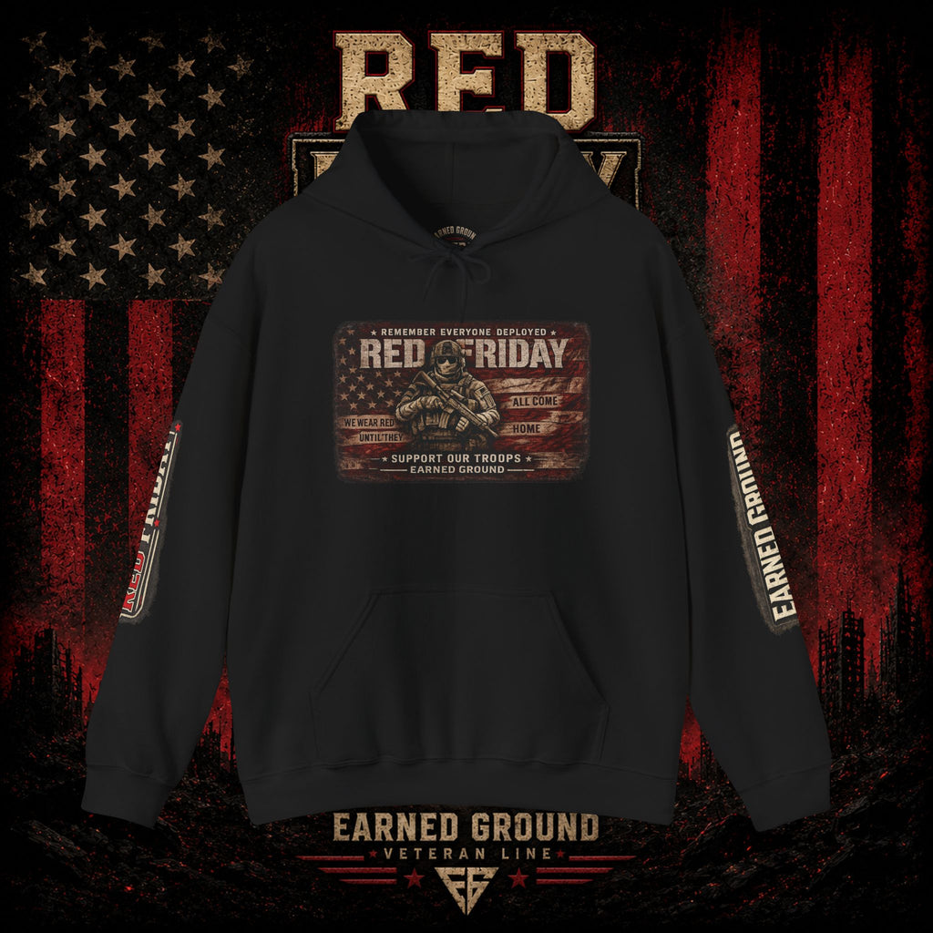 Red Friday Hoodie — " WE WEAR READ UNITL THE ALL COME HOME" Veterans American Flag Pullover