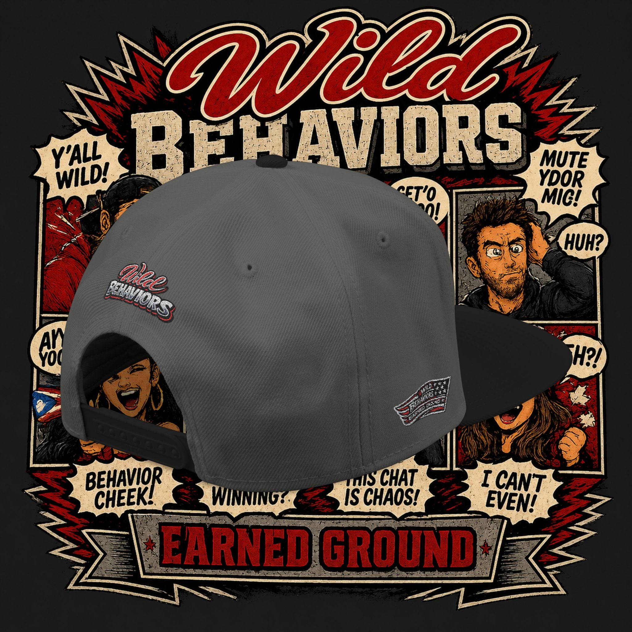 Earned Ground Cap Snapback Hat — 'Wild Behaviors' Embroidered Earned Ground Cap