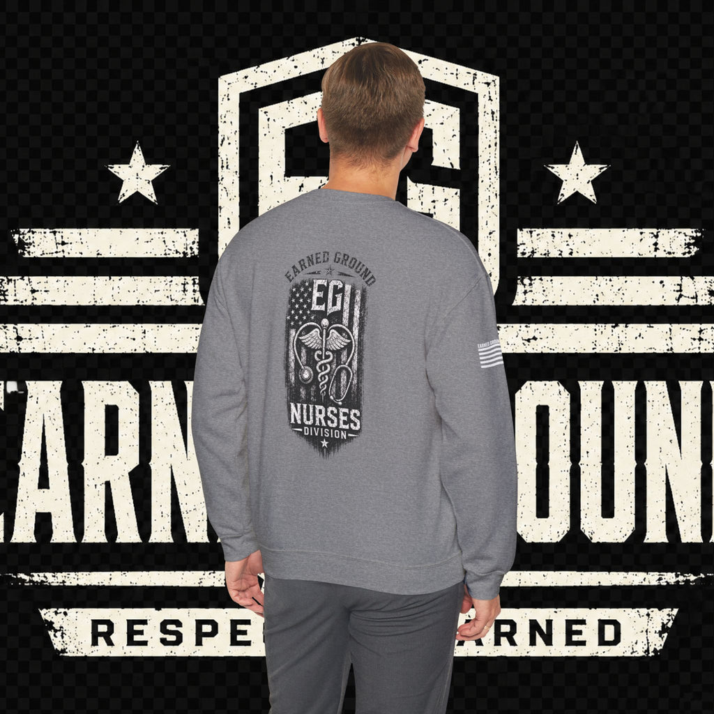 EARNED GROUND Nurses Division Crewneck Sweatshirt – Nurses Caduceus Badge Design