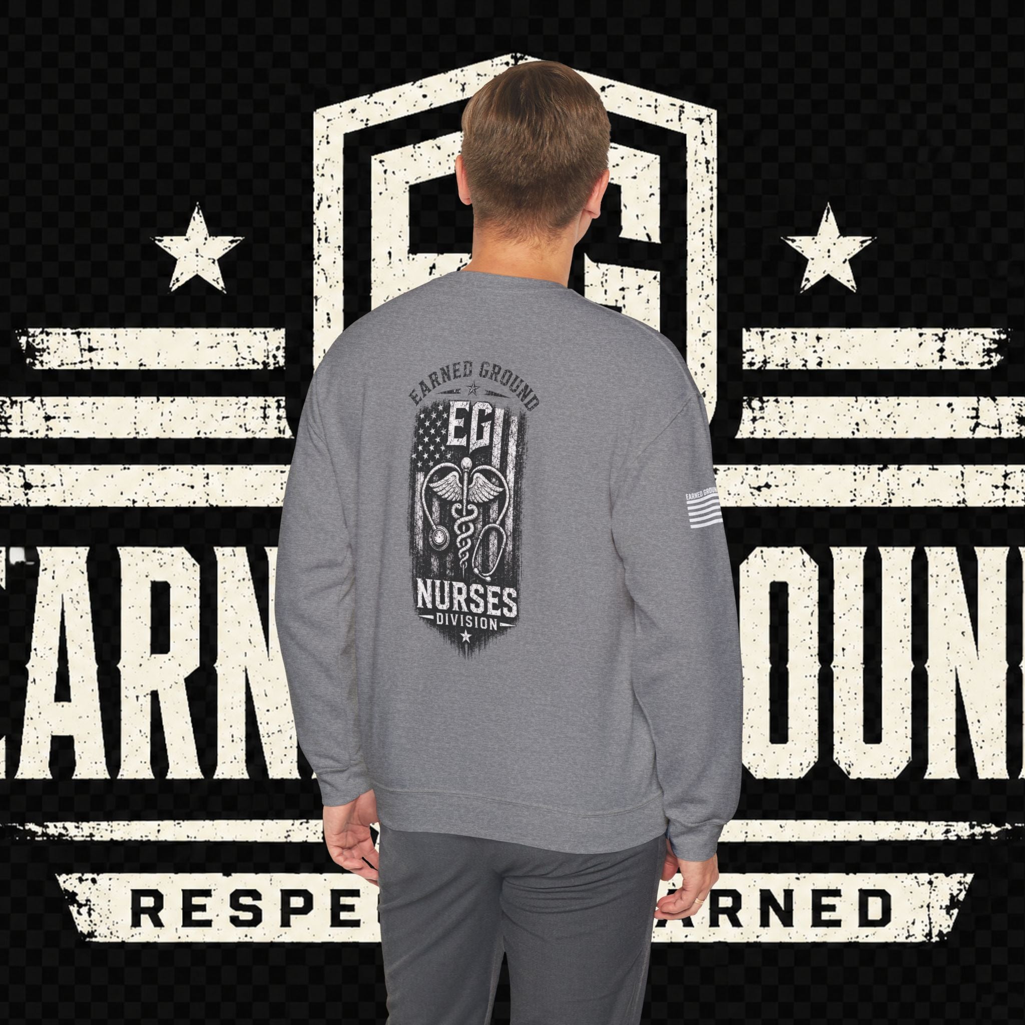 EARNED GROUND Nurses Division Crewneck Sweatshirt – Nurses Caduceus Badge Design