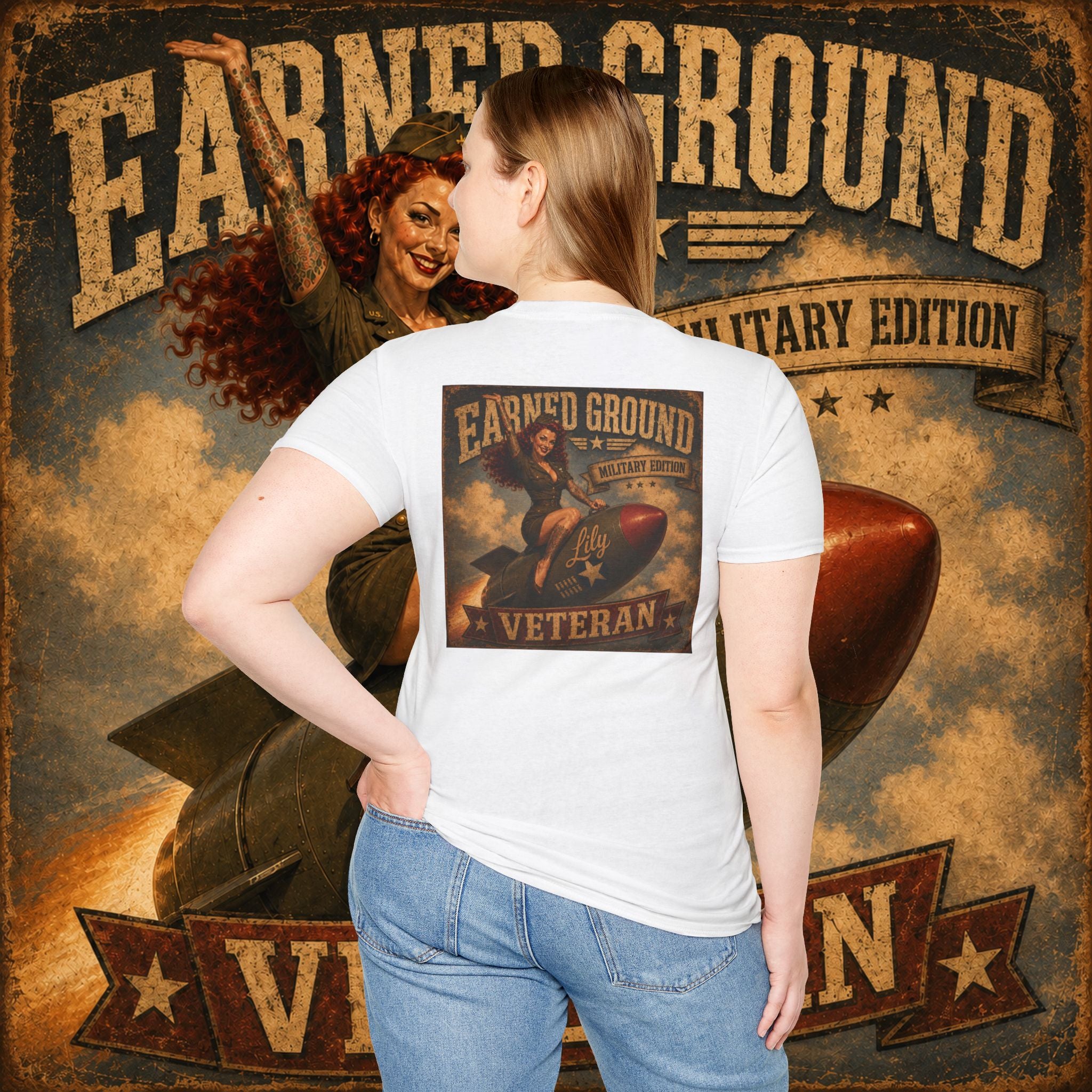 Earned Ground Veteran Division T‑Shirt —"LILY PINUP" VINTAGE SERVICE DIVISON