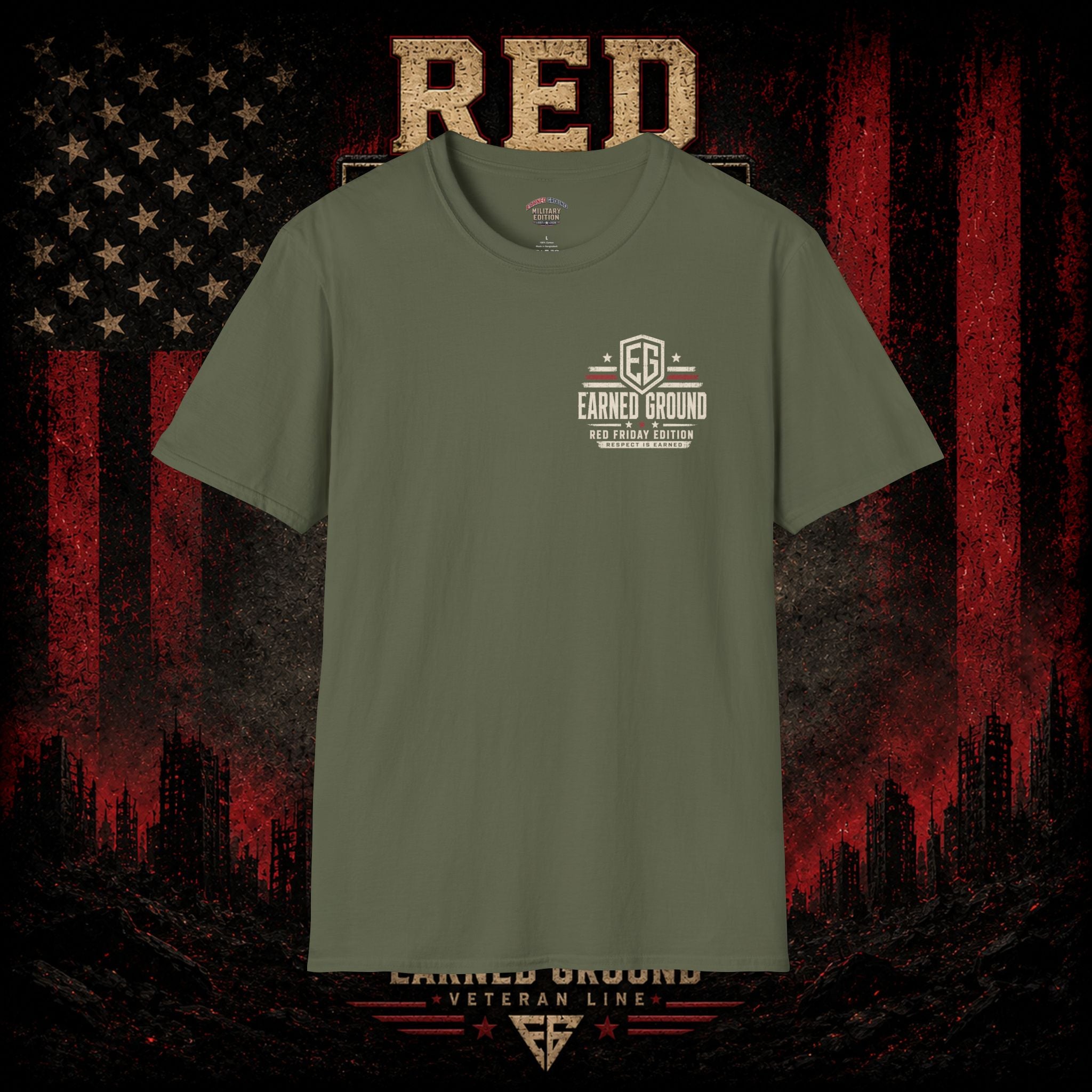 Earned Ground EG Military Flag T-Shirt — Red Friday Patriot Tee