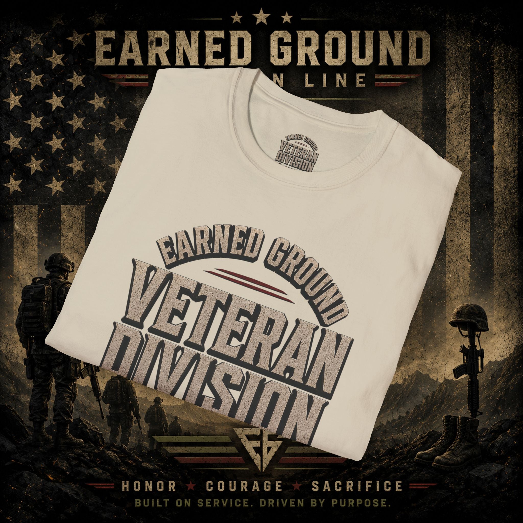 Earned Ground Veteran Division 'Service Built This'— Military Tribute Tee