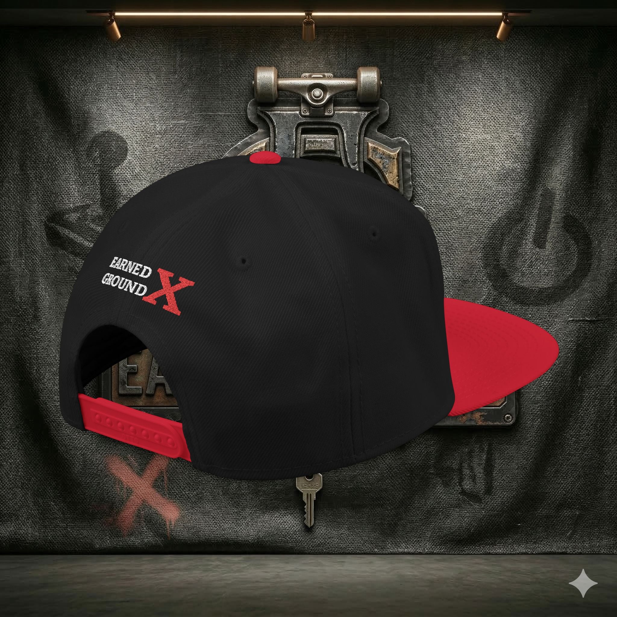 EARNED GROUND GEN 'X' EMBROIDED Snapback Hat — Vintage Red  GEN X Patch Logo Cap