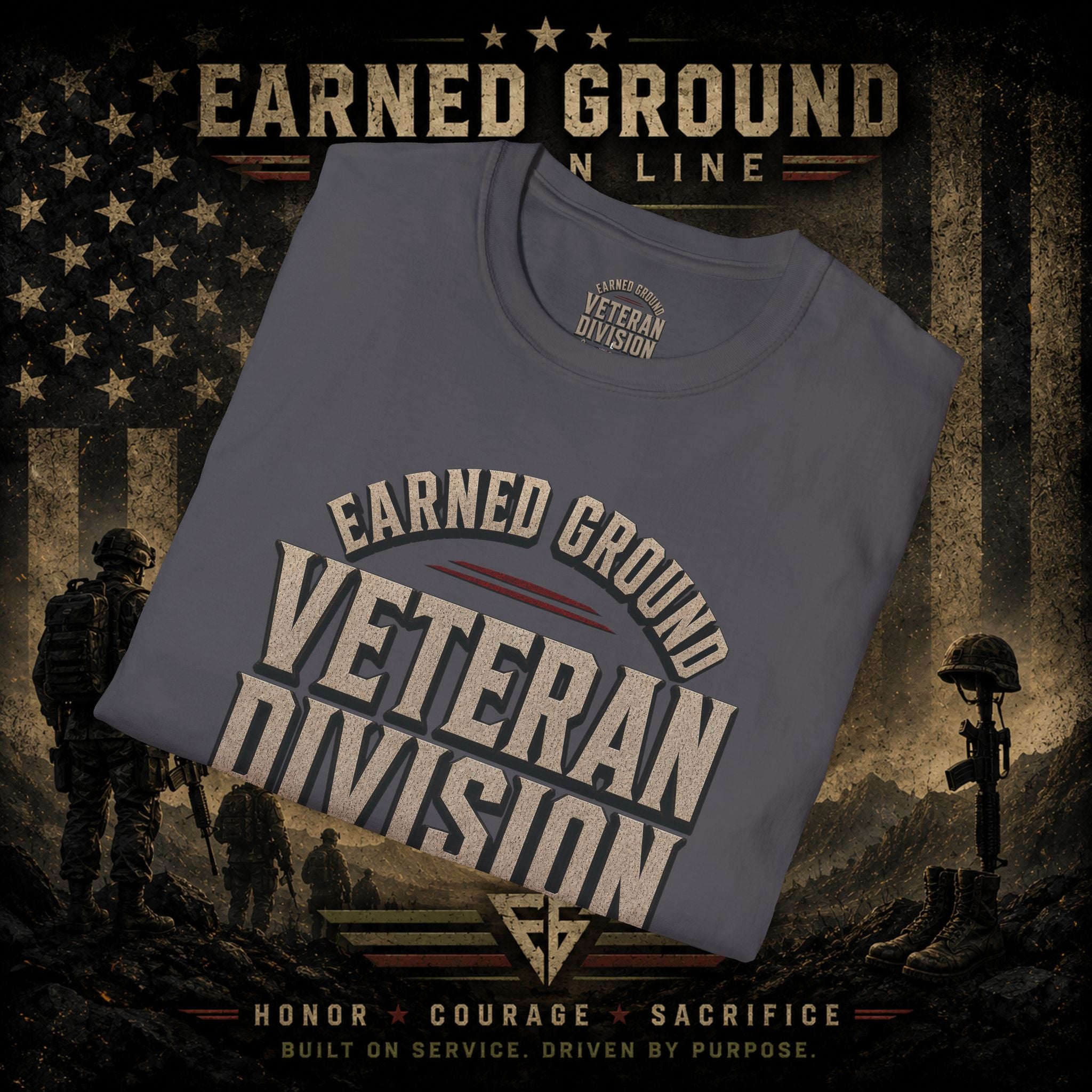 Earned Ground Veteran Division 'Service Built This'— Military Tribute Tee
