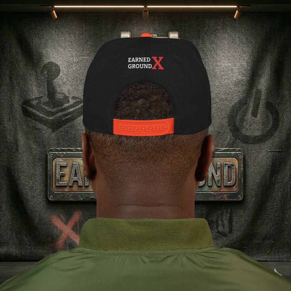 EARNED GROUND GEN 'X' EMBROIDED Snapback Hat — Vintage Red  GEN X Patch Logo Cap