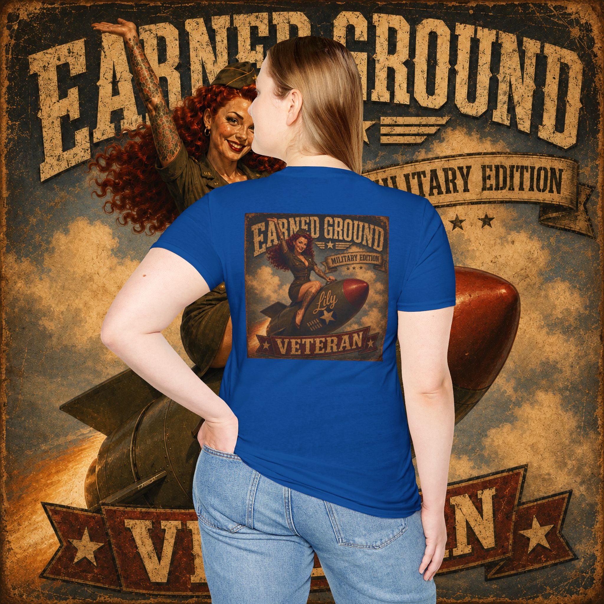 Earned Ground Veteran Division T‑Shirt —"LILY PINUP" VINTAGE SERVICE DIVISON