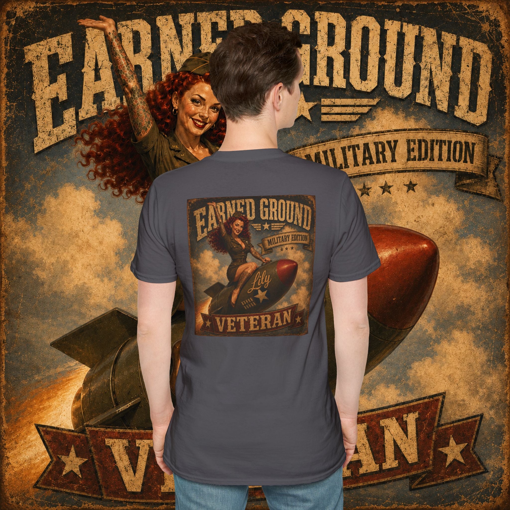 Earned Ground Veteran Division T‑Shirt —"LILY PINUP" VINTAGE SERVICE DIVISON