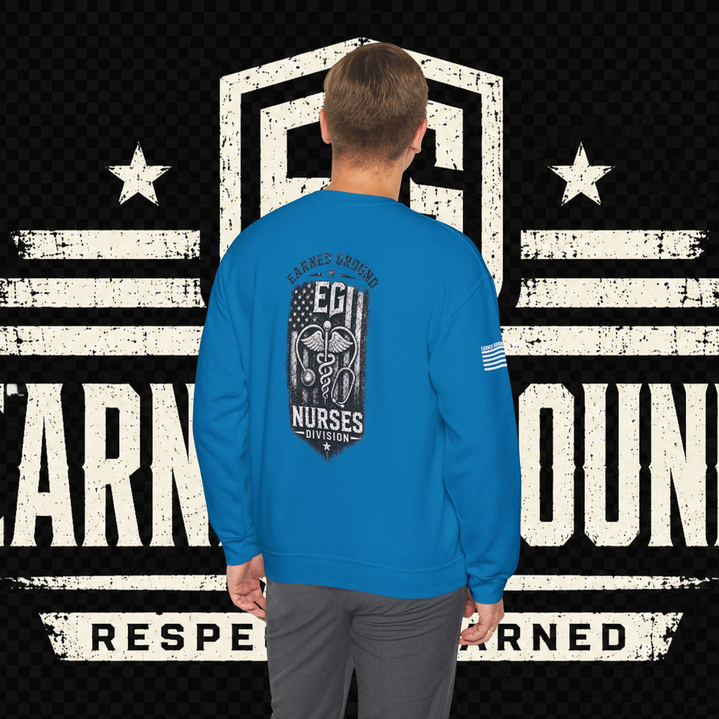 EARNED GROUND Nurses Division Crewneck Sweatshirt – Nurses Caduceus Badge Design