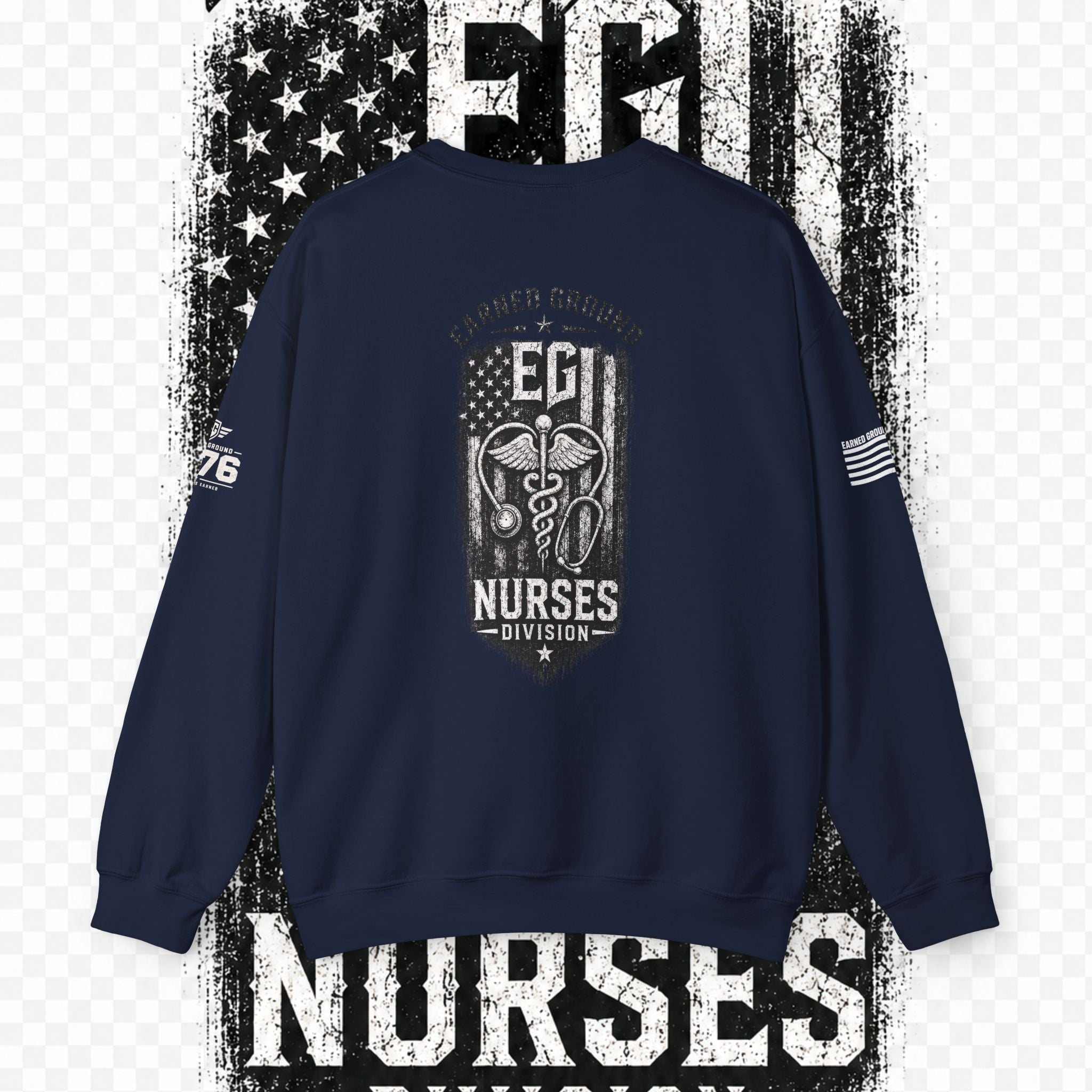 EARNED GROUND Nurses Division Crewneck Sweatshirt – Nurses Caduceus Badge Design